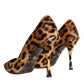 Brown Leopard Calf Hair Heels Pumps Shoes