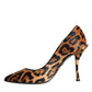 Brown Leopard Calf Hair Heels Pumps Shoes