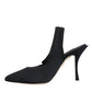 Black Jersey Stretch Heels Slingback Shoes