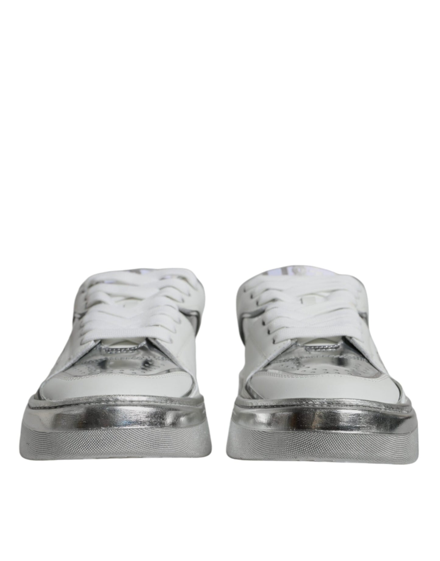 Scarpe da ginnastica basse in pelle bianca e argento