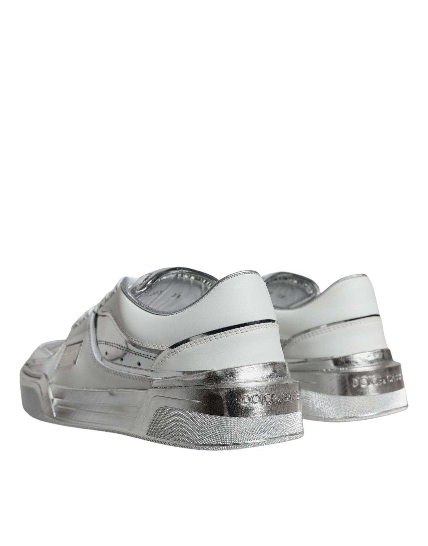 Scarpe da ginnastica basse in pelle bianca e argento