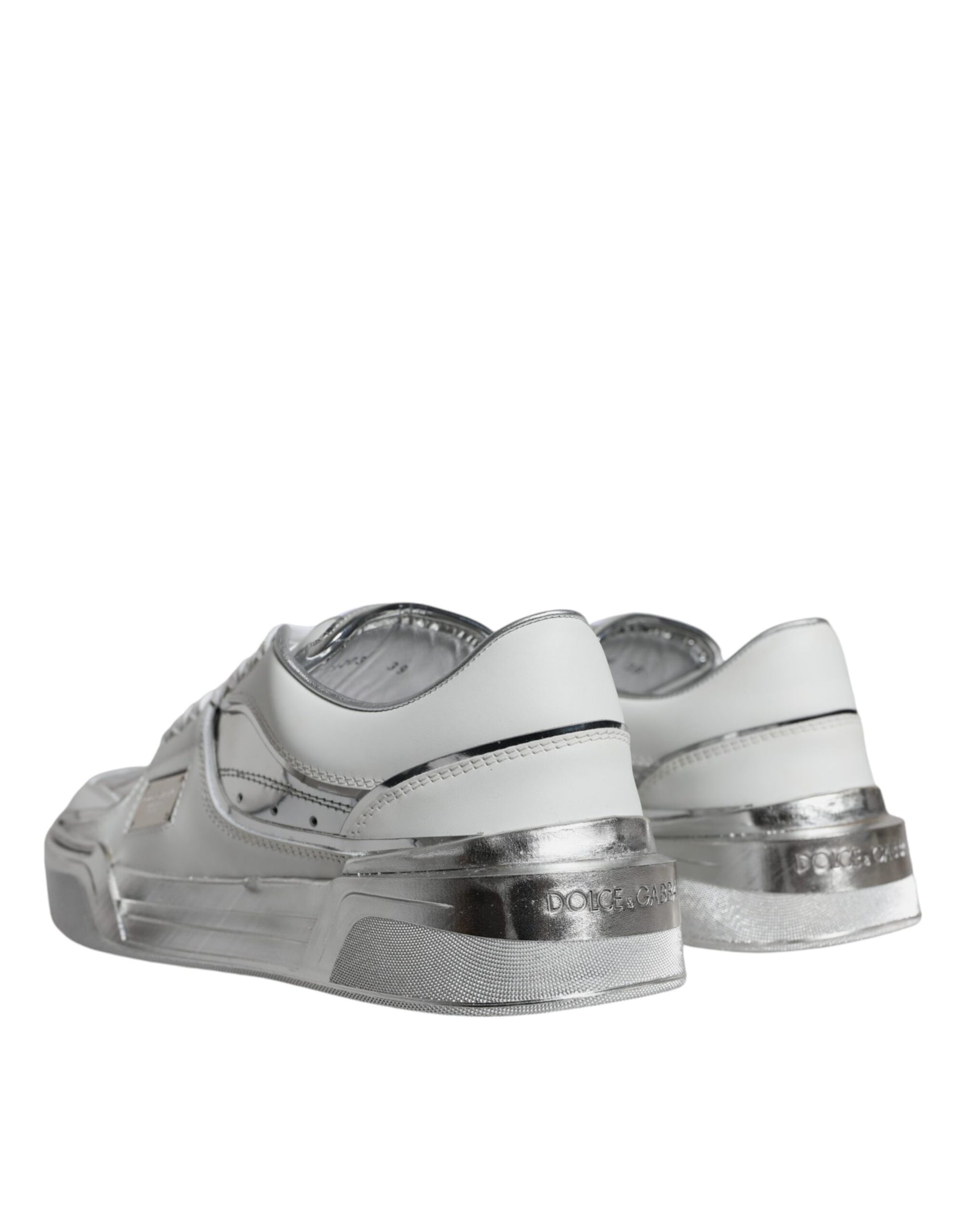 Weiße silberne Leder Low Top Sneakers Schuhe