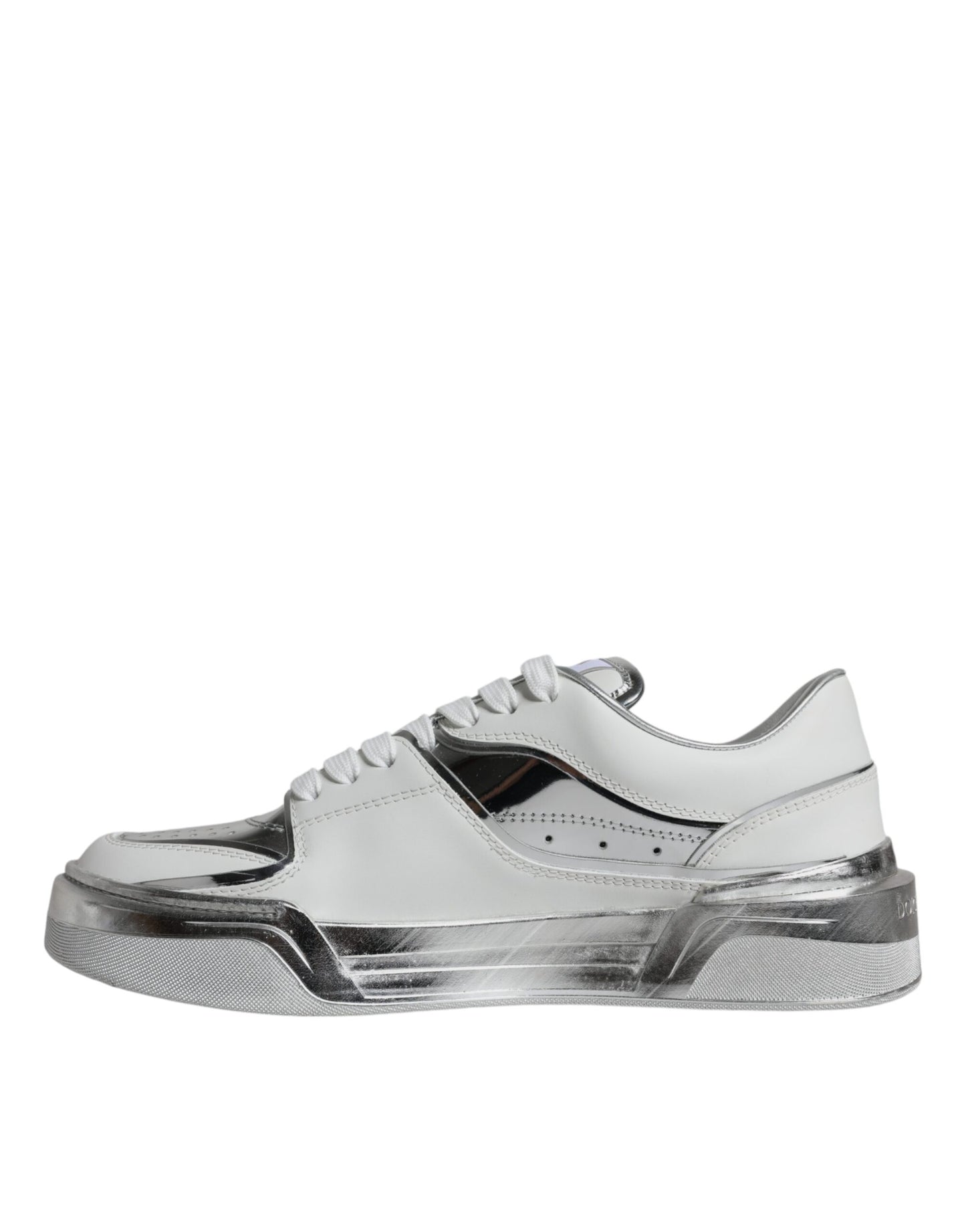 Scarpe da ginnastica basse in pelle bianca e argento