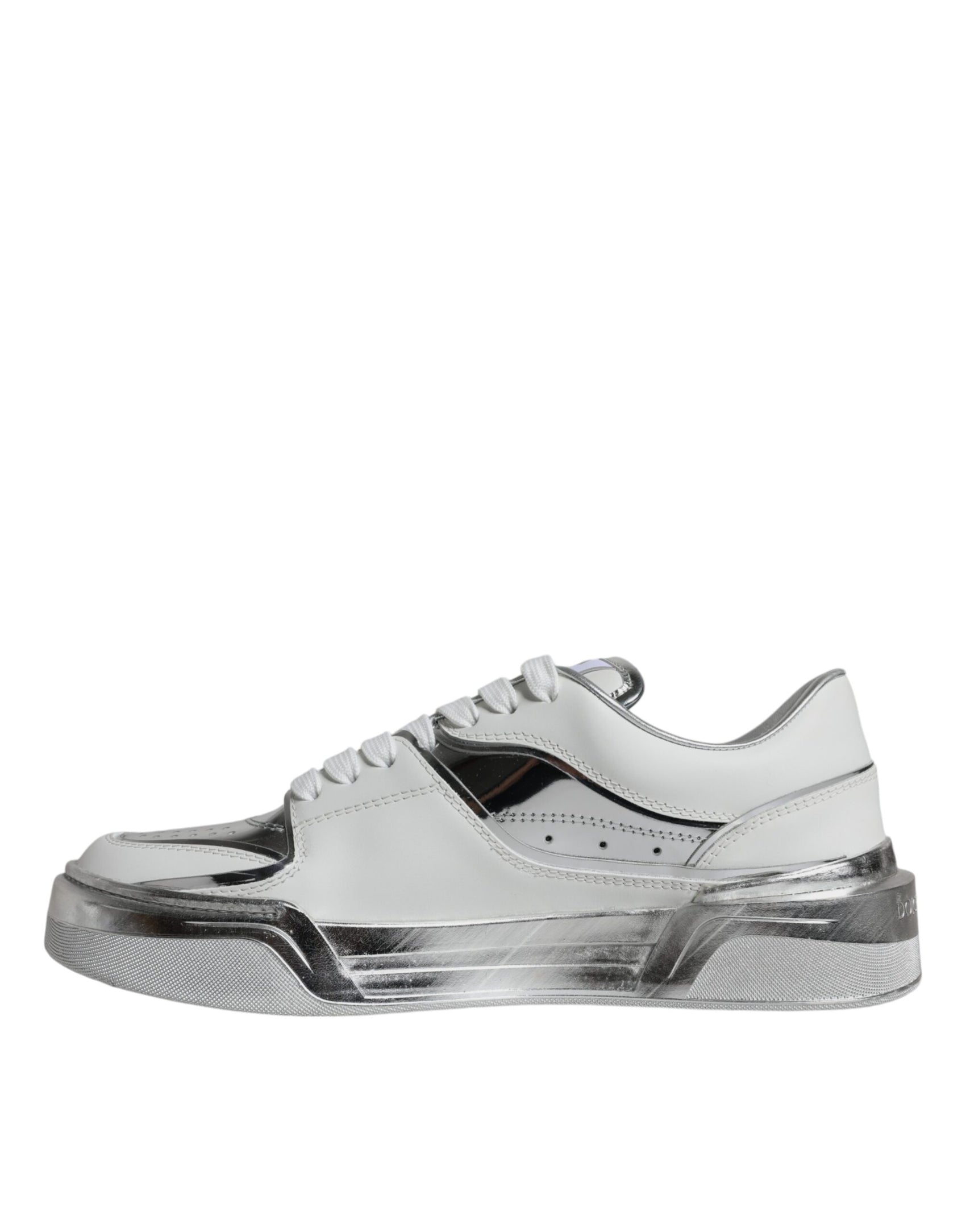 Weiße silberne Leder Low Top Sneakers Schuhe