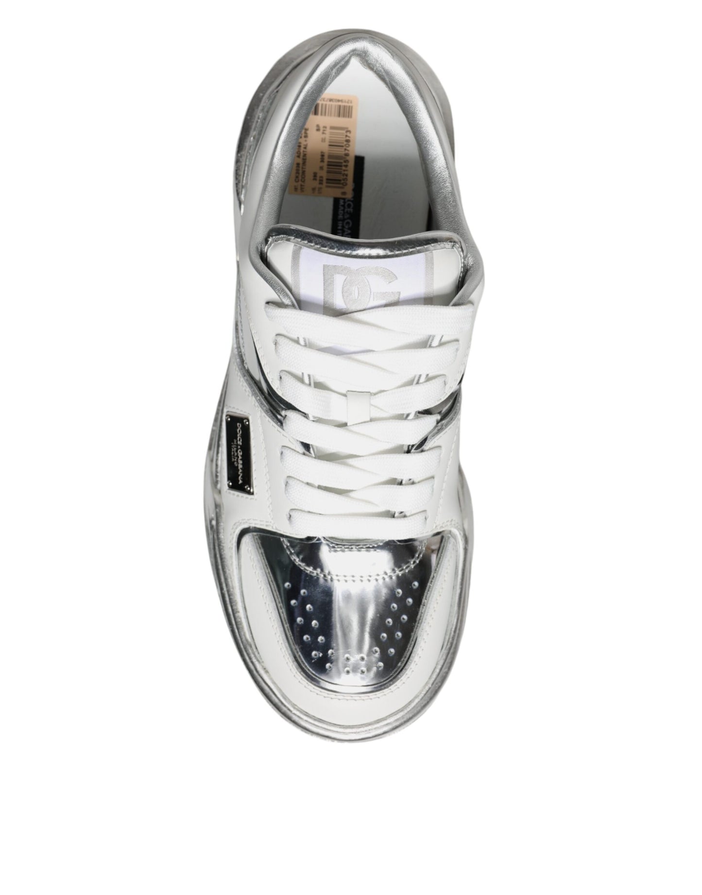 Scarpe da ginnastica basse in pelle bianca e argento
