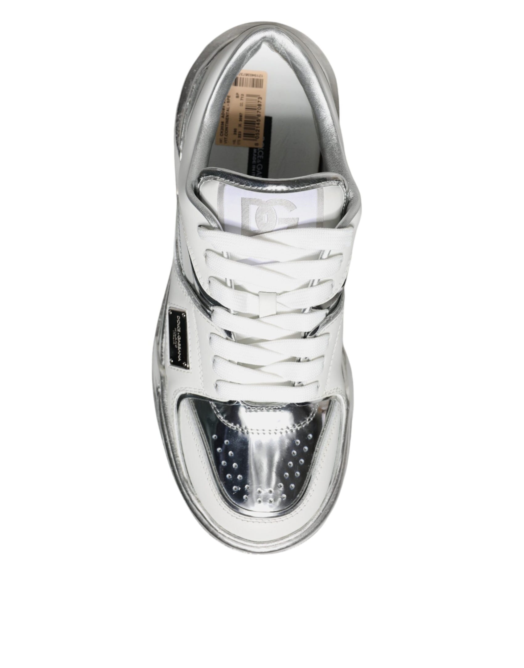Weiße silberne Leder Low Top Sneakers Schuhe