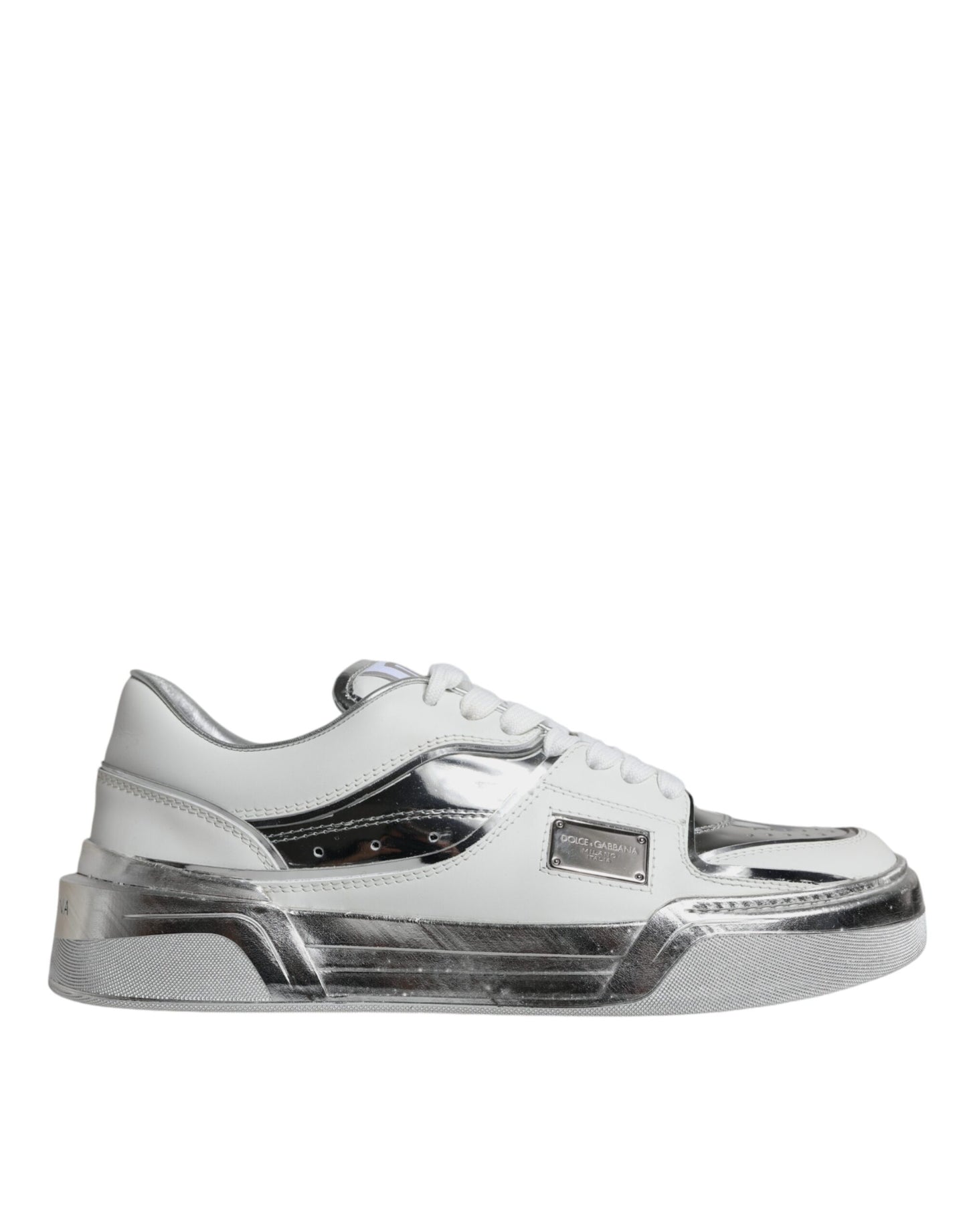 Scarpe da ginnastica basse in pelle bianca e argento