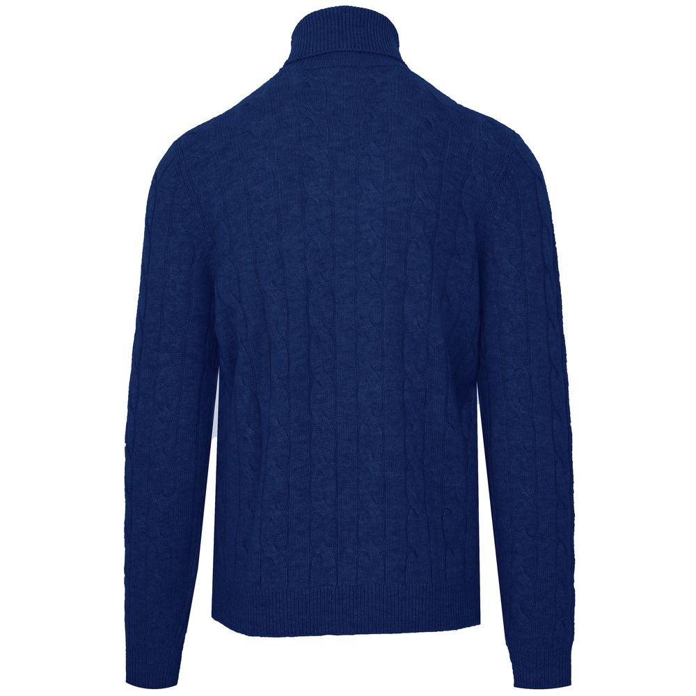 Blue Wool Men Sweater Turtleneck