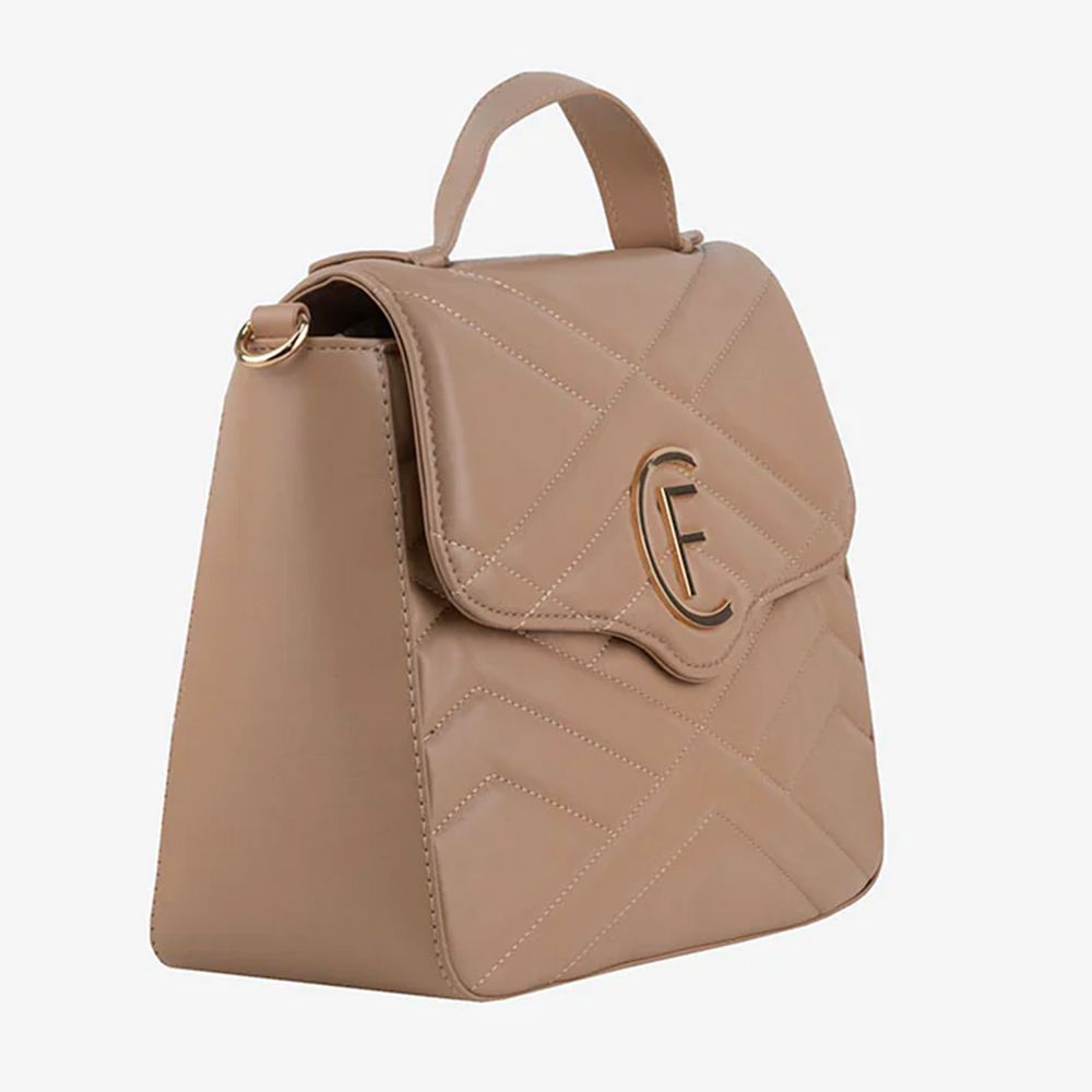 Beige Umhängetasche aus Kunstleder für Damen