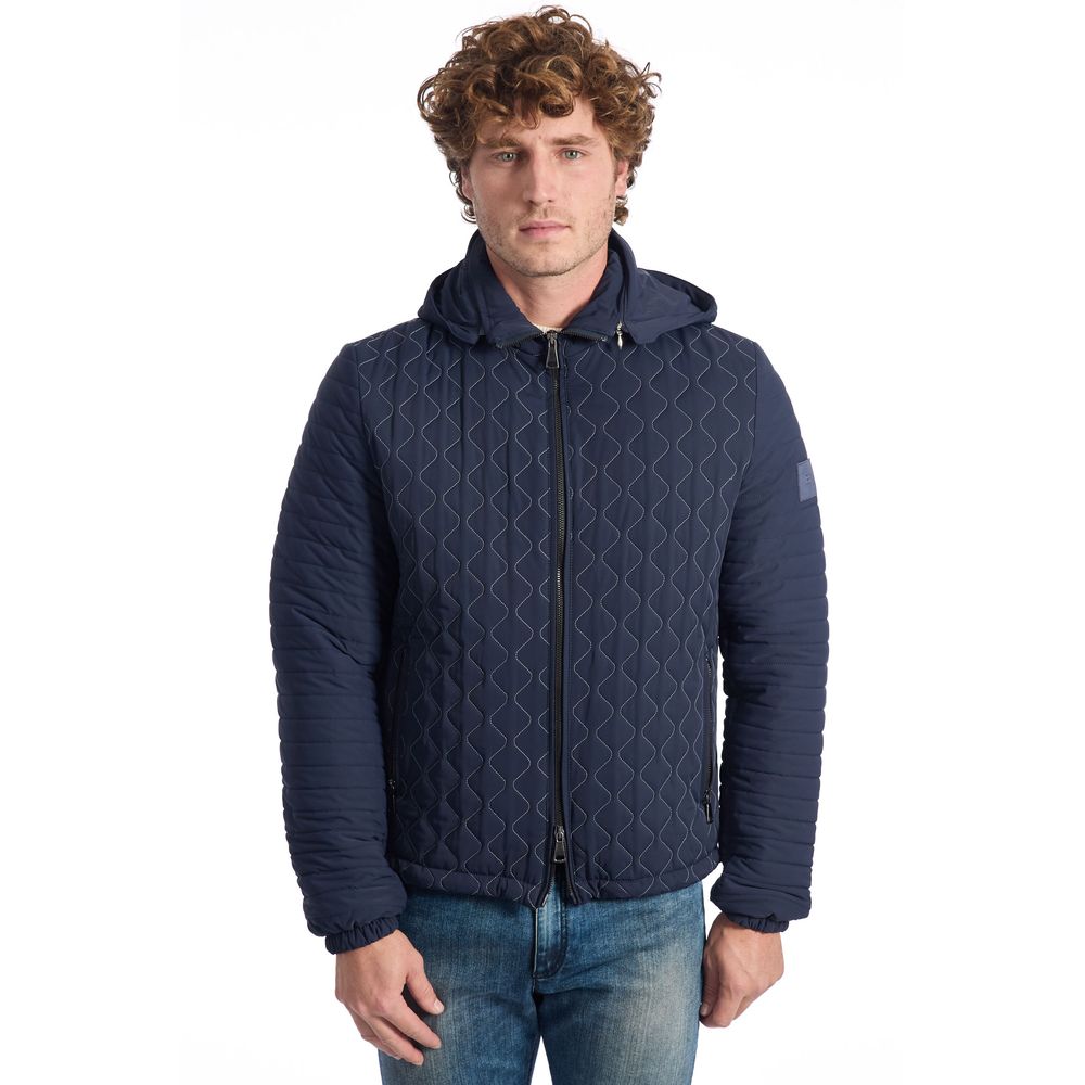 Blue Polyamide Men's Quilted Jacket