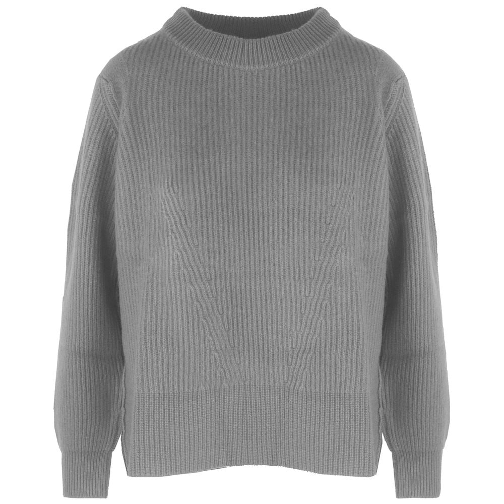 Maglione da donna in cashmere grigio con ricamo a coste