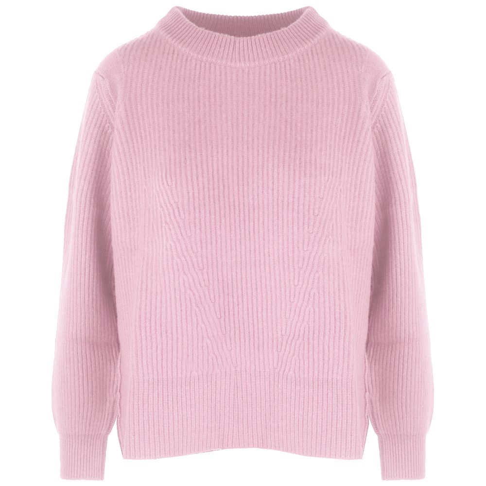 Maglione da donna in cashmere rosa con ricamo a coste