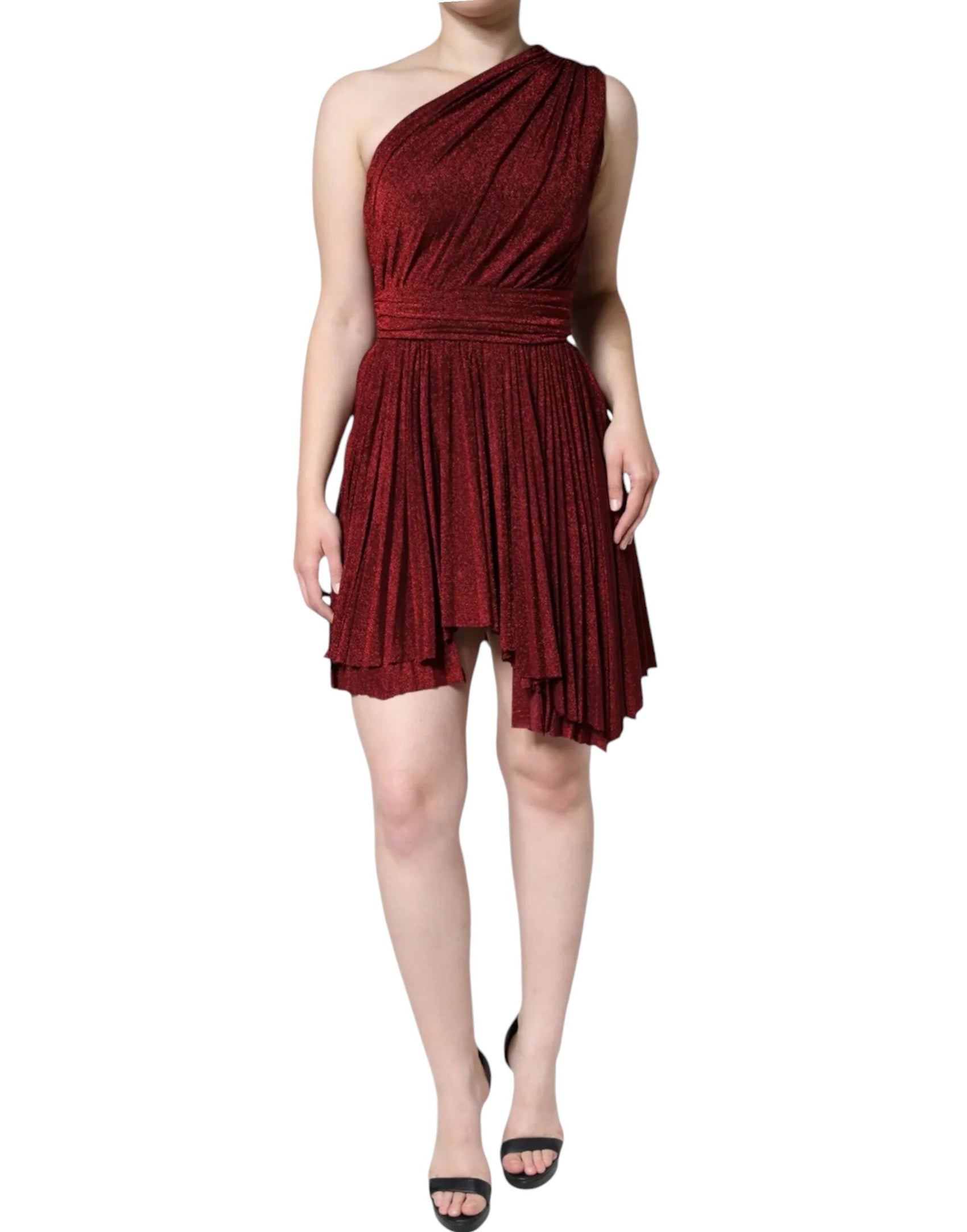 Rotes One-Shoulder-Plissee-Minikleid in A-Linie