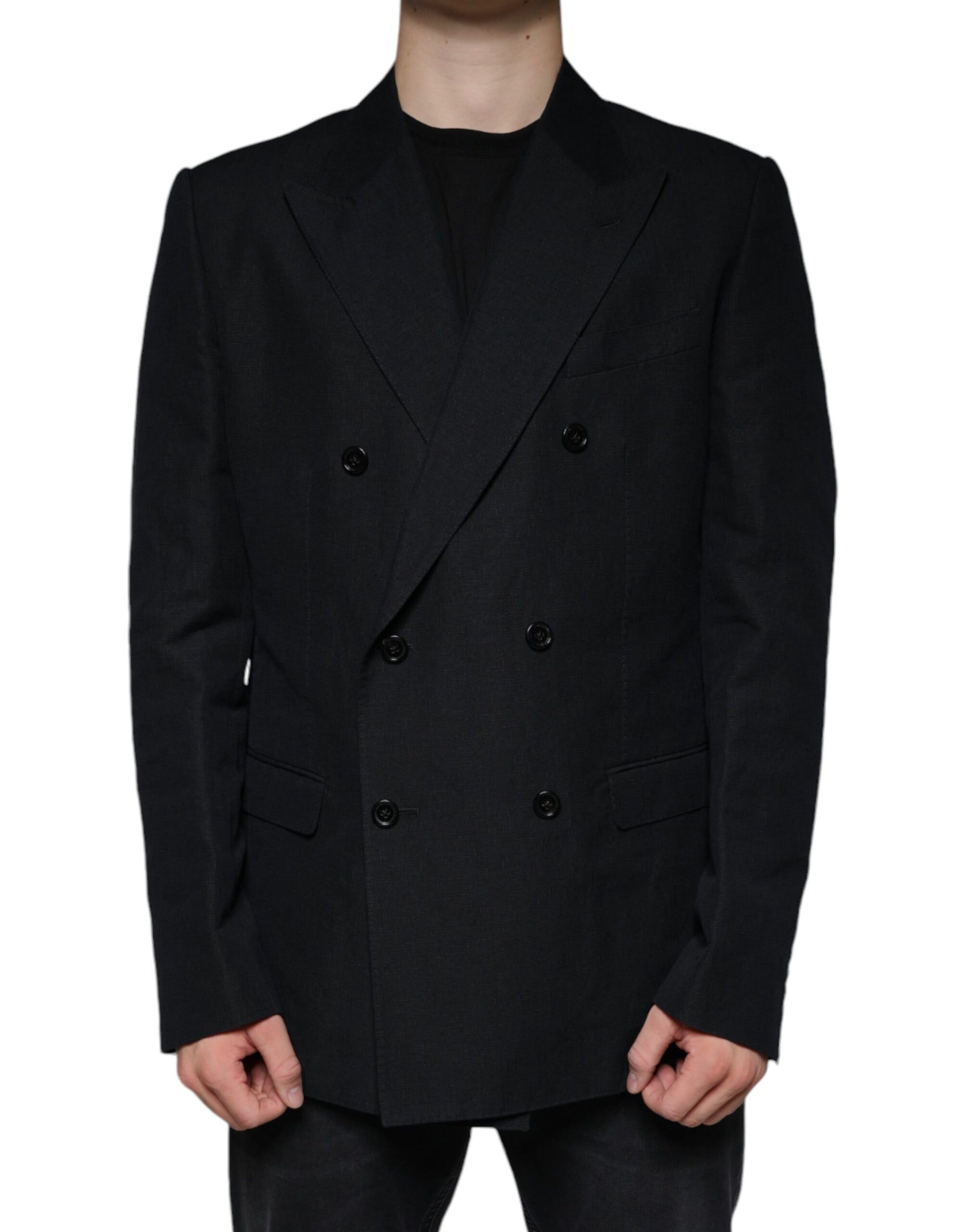 Blazer doppiopetto in lino nero