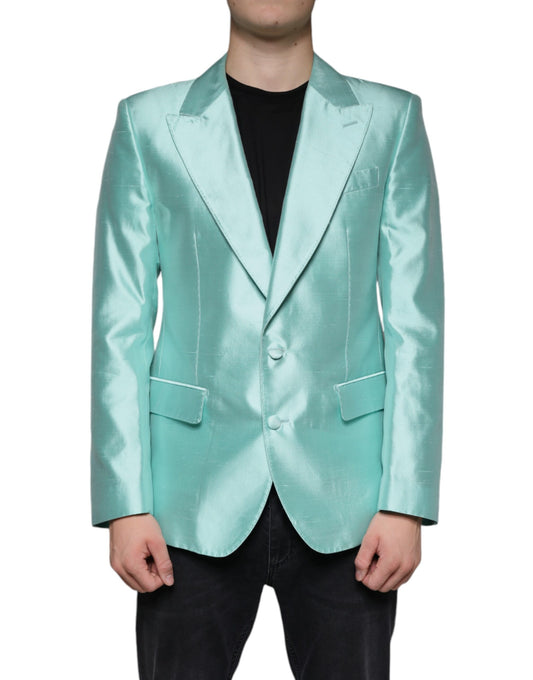 Blazer monopetto in seta verde menta