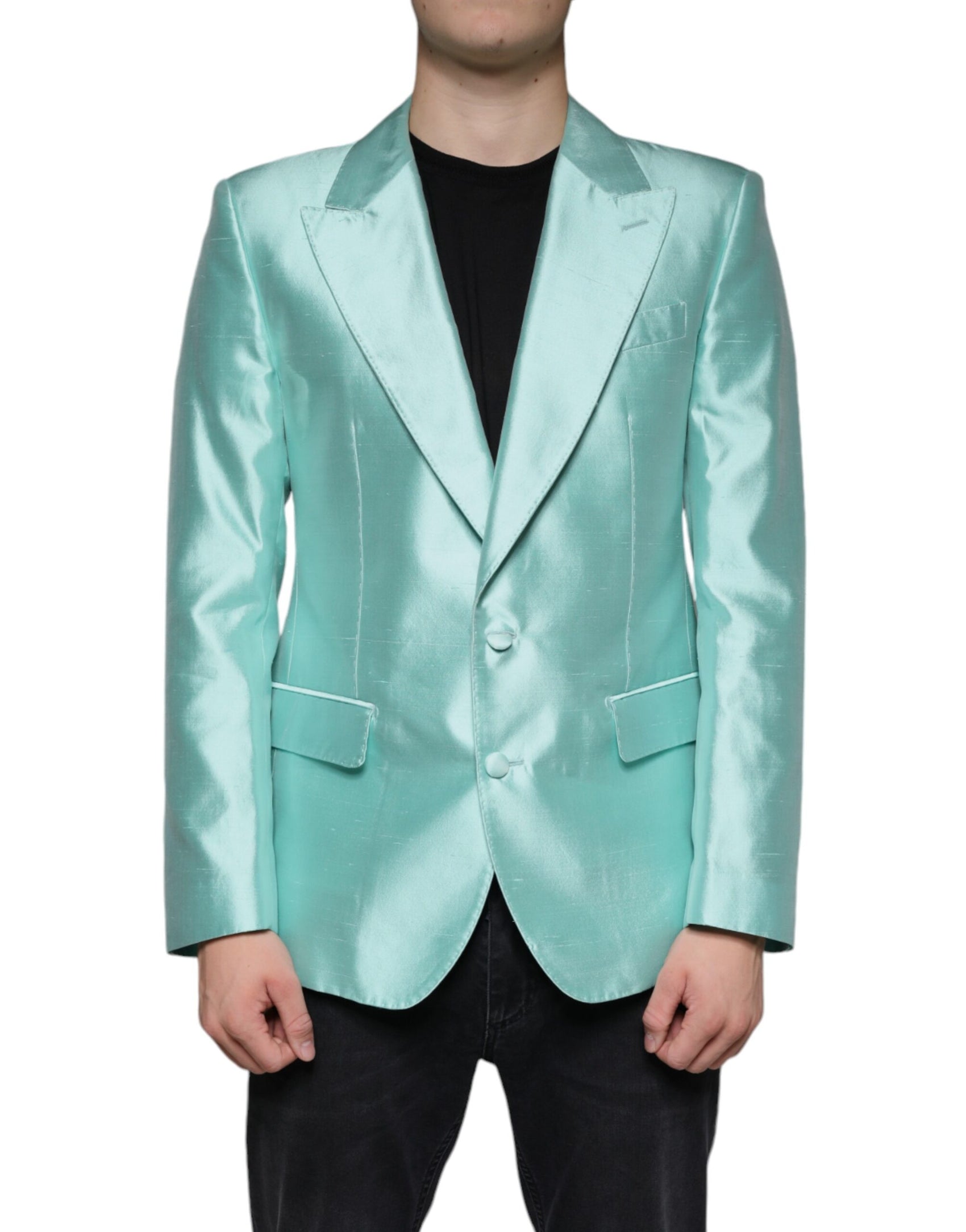 Blazer monopetto in seta verde menta