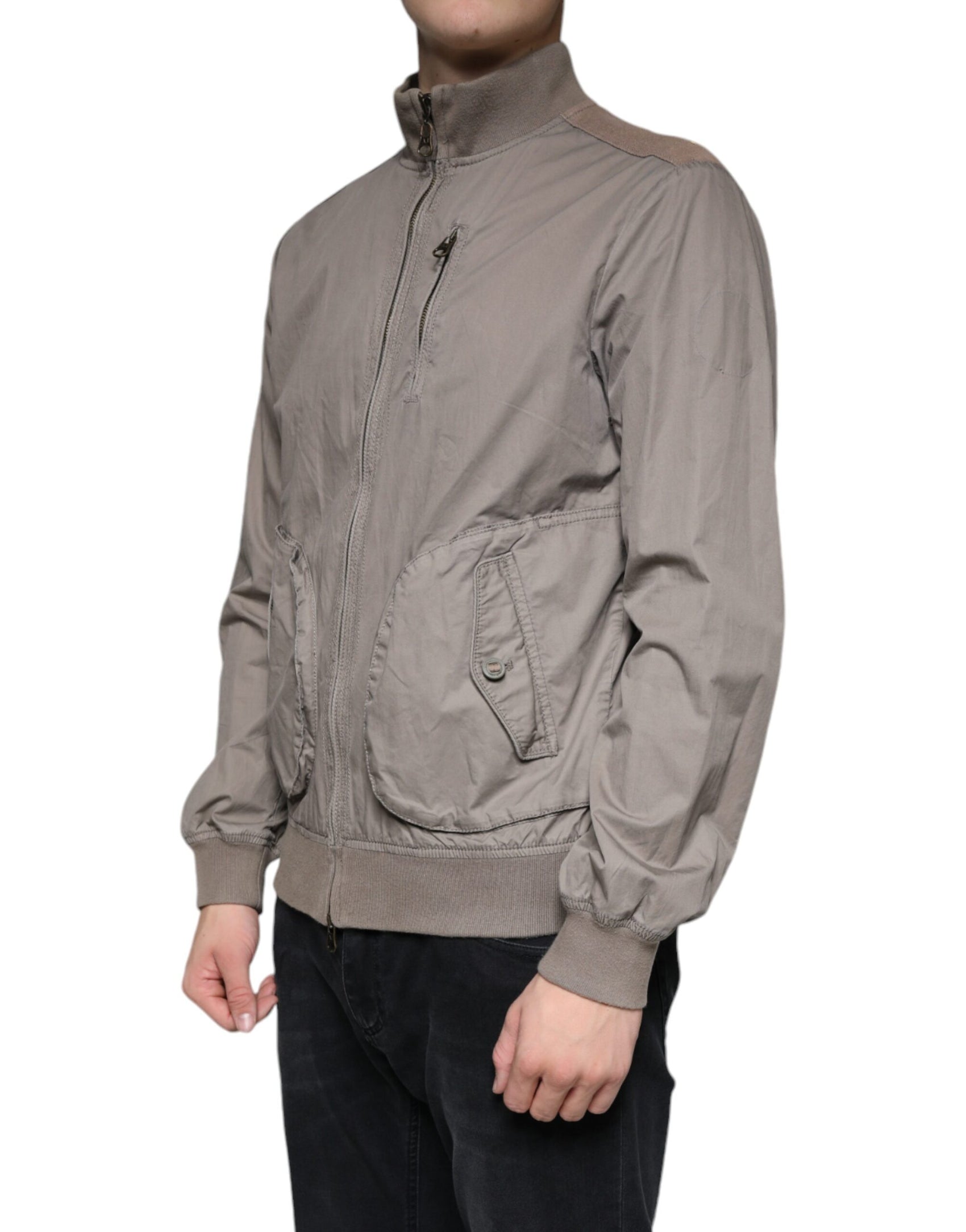 Braune Bomberjacke aus Baumwolle mit durchgehendem Reißverschluss und Logo