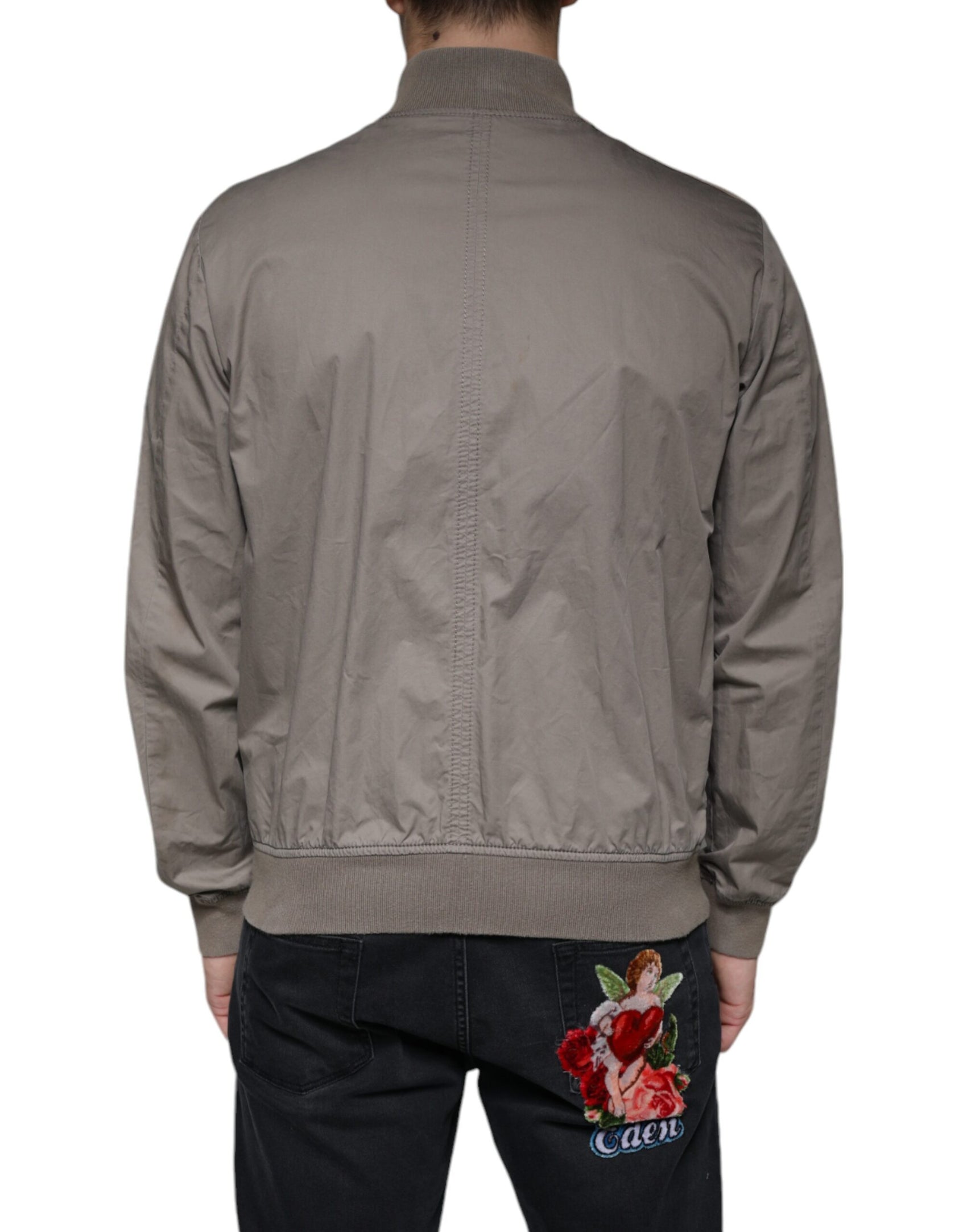 Braune Bomberjacke aus Baumwolle mit durchgehendem Reißverschluss und Logo
