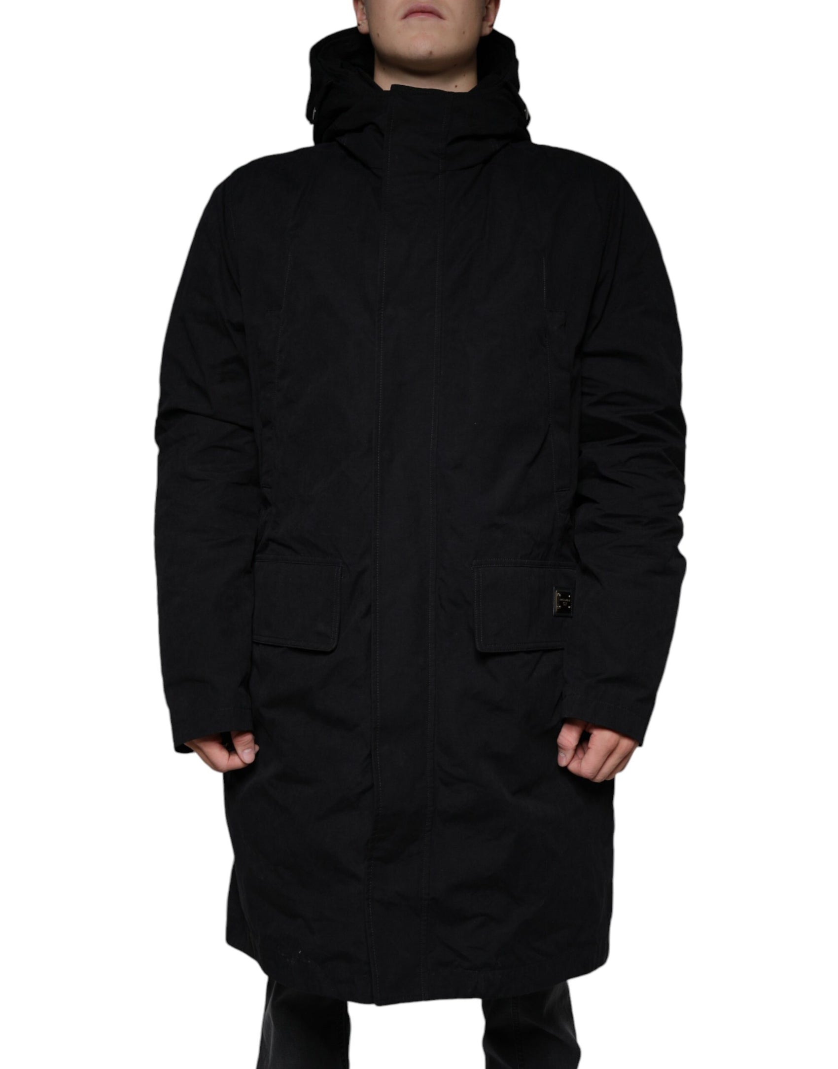 Giacca trench in cotone con cappuccio nero Parka