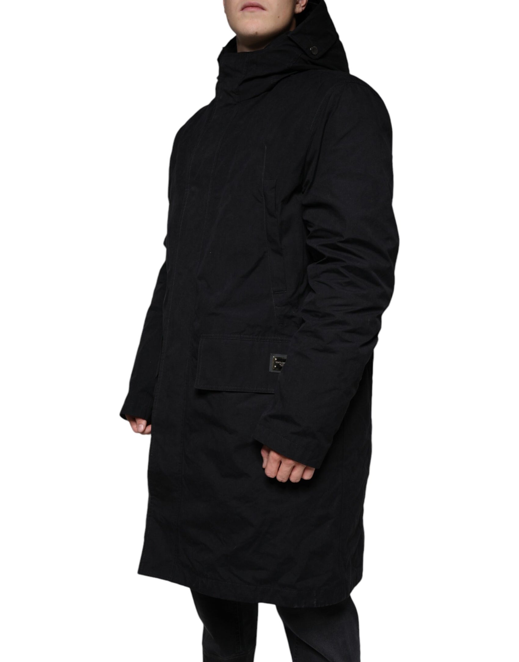 Giacca trench in cotone con cappuccio nero Parka