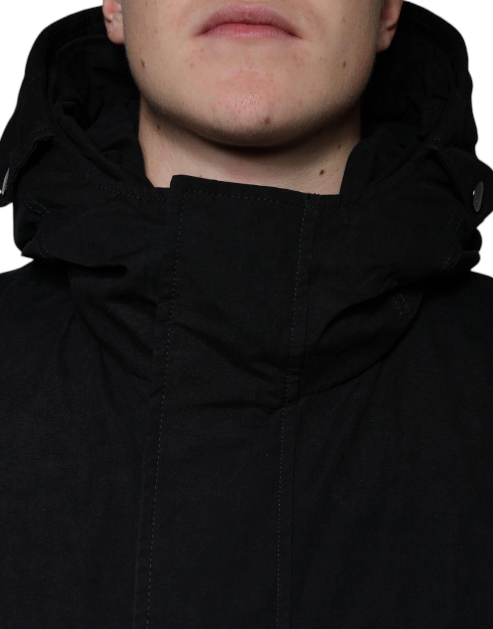 Giacca trench in cotone con cappuccio nero Parka