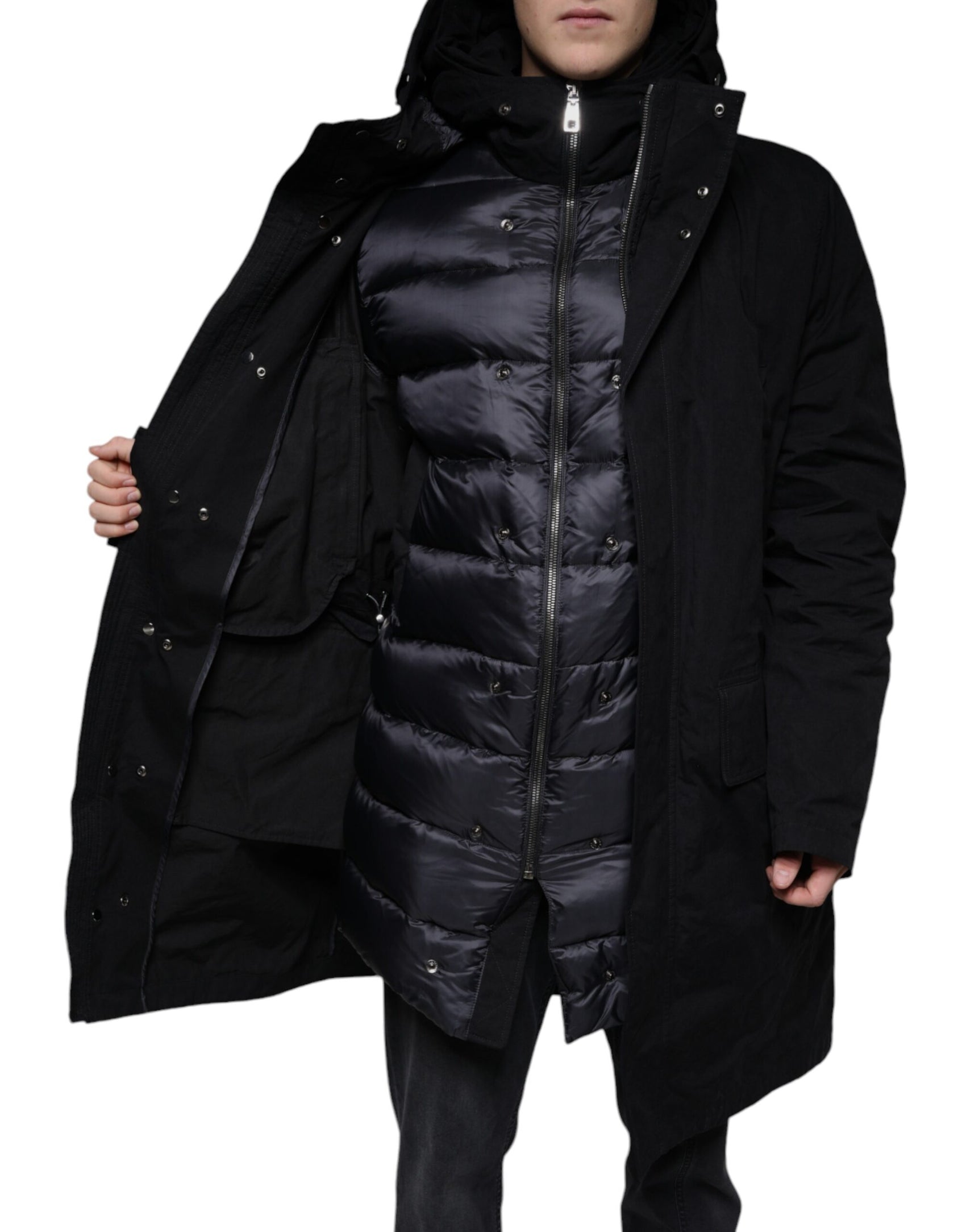 Giacca trench in cotone con cappuccio nero Parka