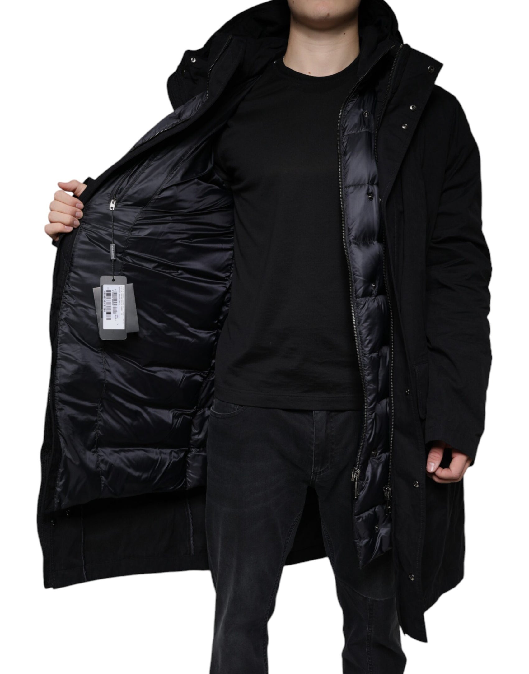 Giacca trench in cotone con cappuccio nero Parka
