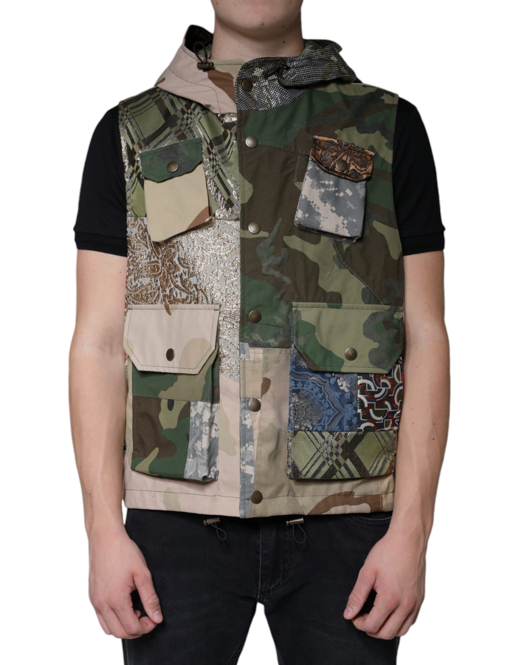 Giacca con cappuccio patchwork multicolore