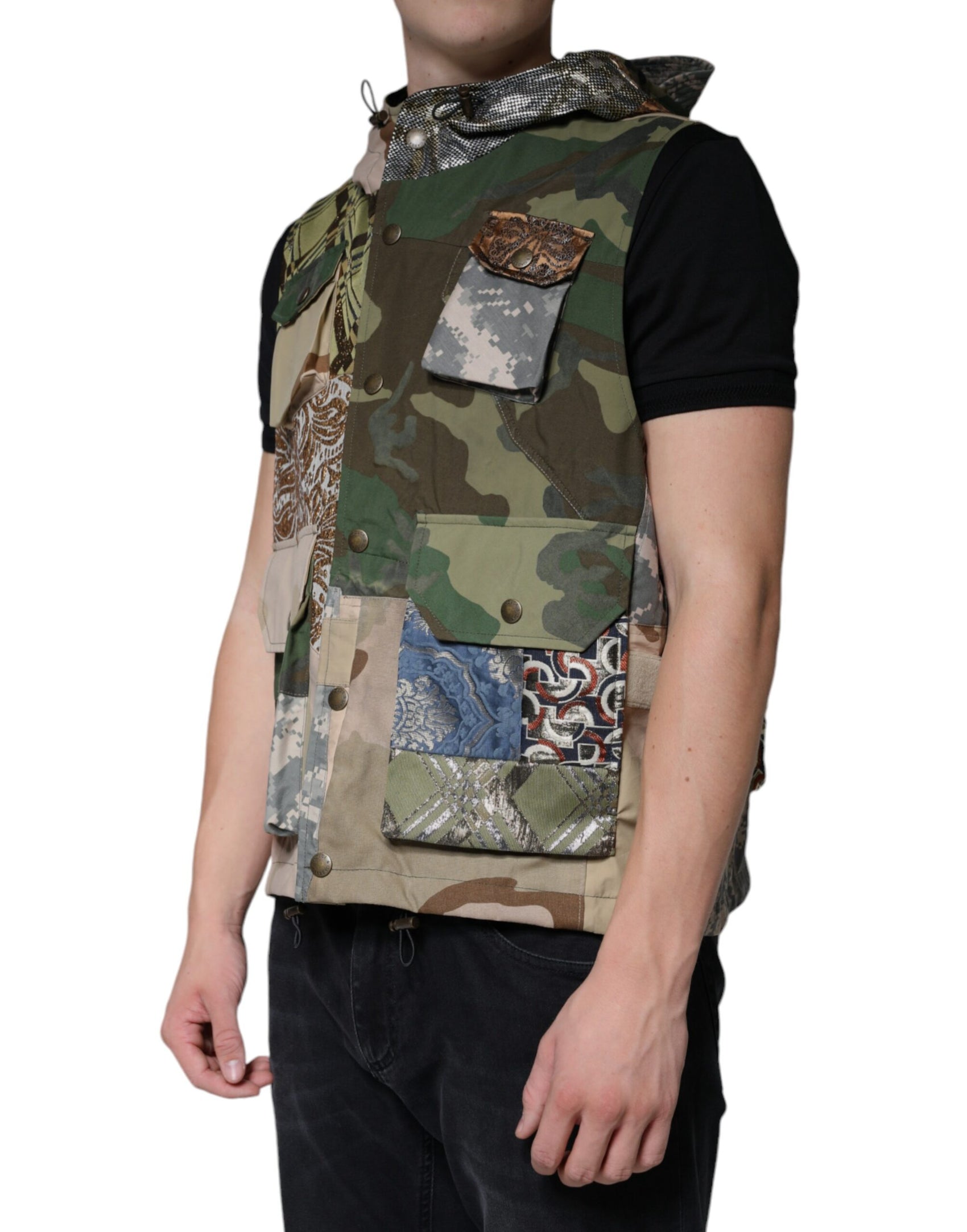 Giacca con cappuccio patchwork multicolore