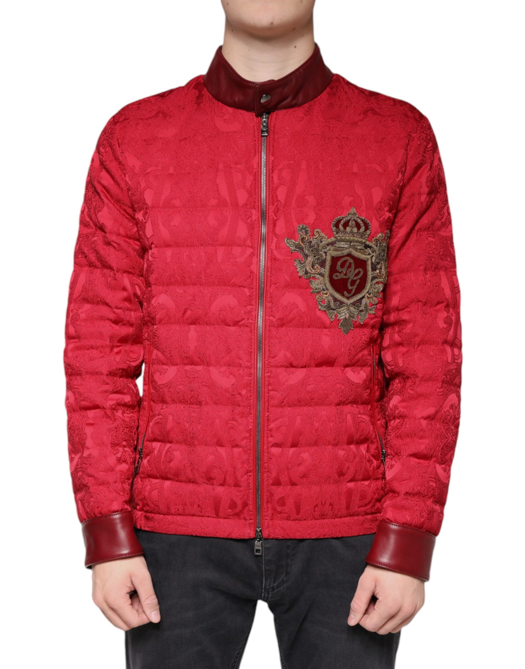 Giacca bomber trapuntata rossa con logo Gold Crown