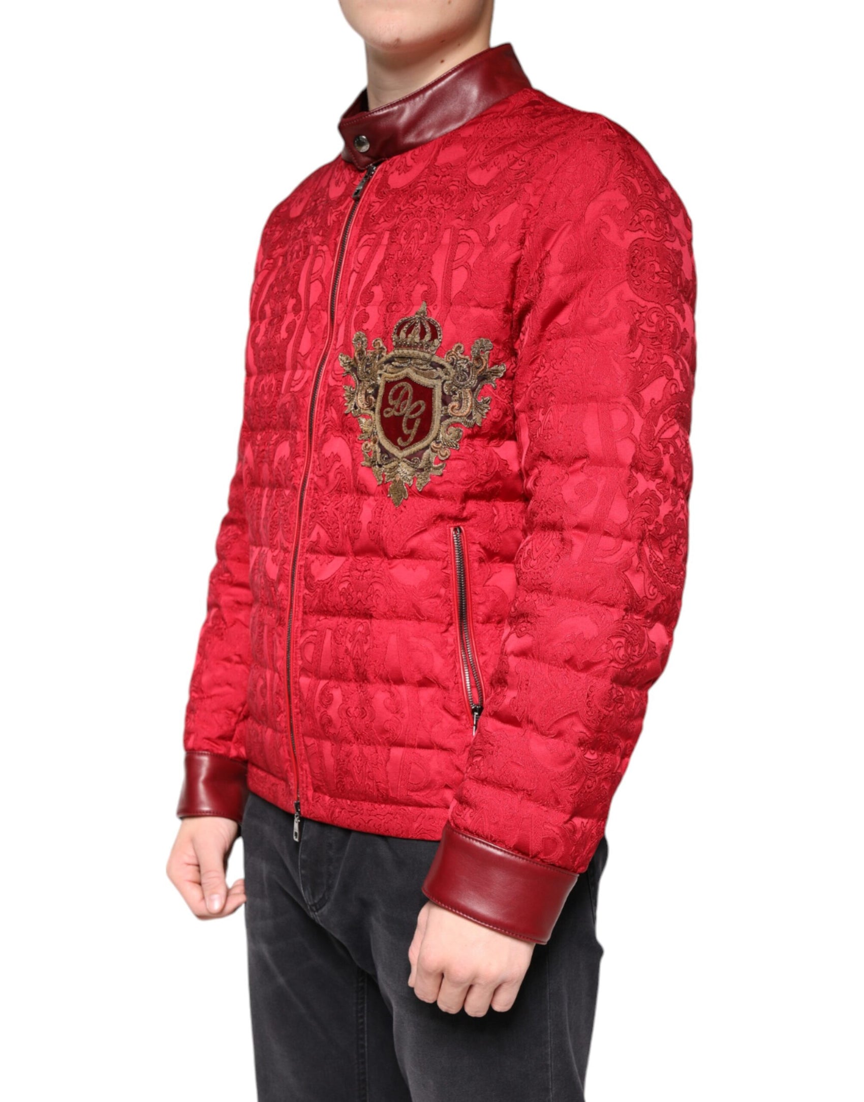 Giacca bomber trapuntata rossa con logo Gold Crown