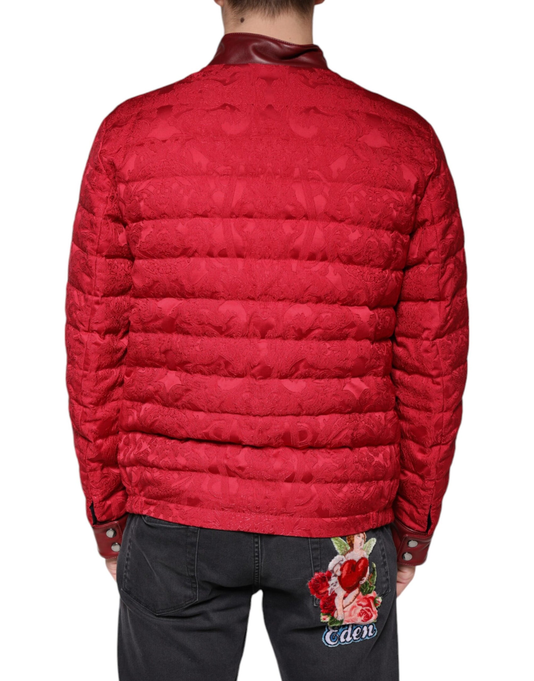 Giacca bomber trapuntata rossa con logo Gold Crown