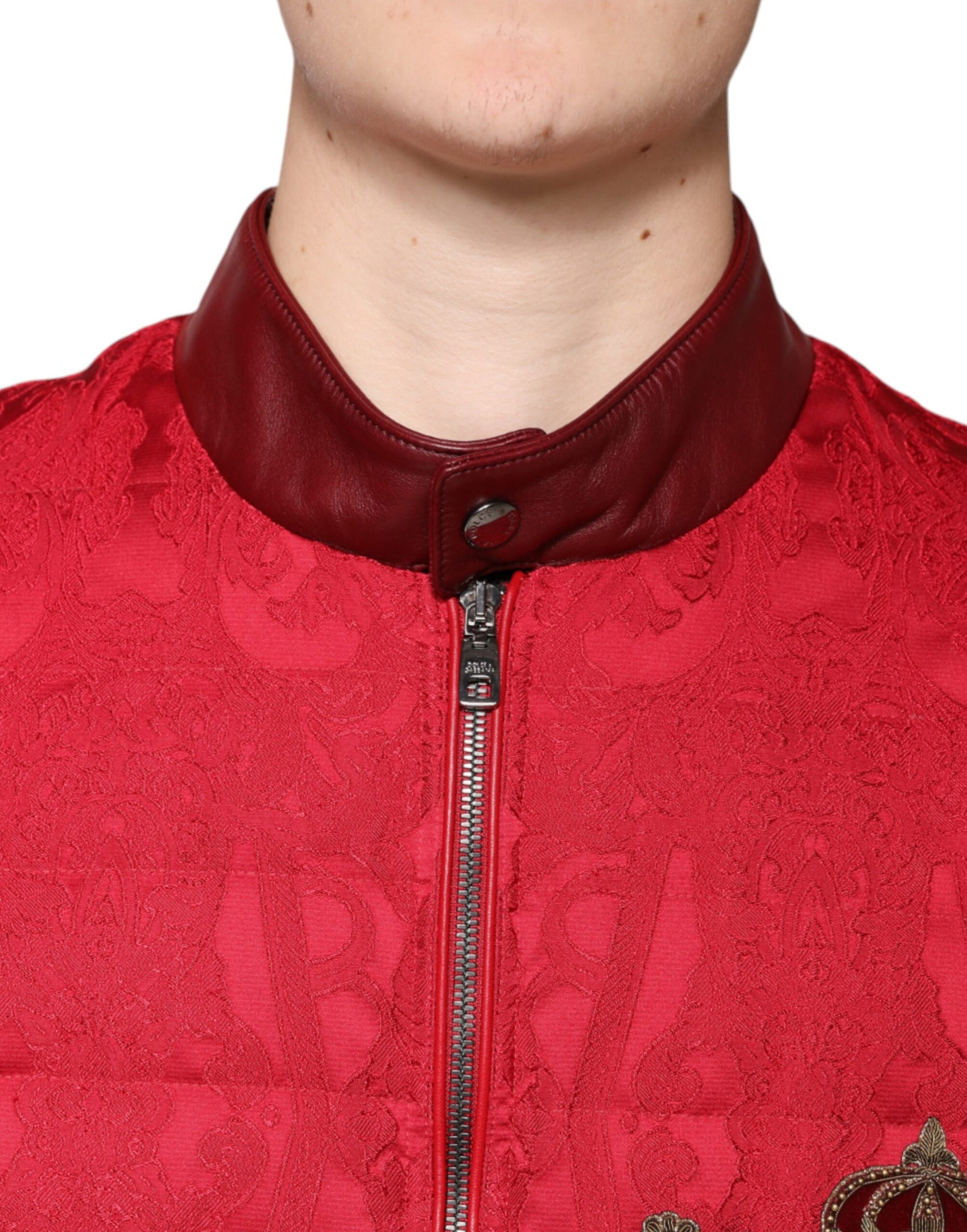 Giacca bomber trapuntata rossa con logo Gold Crown