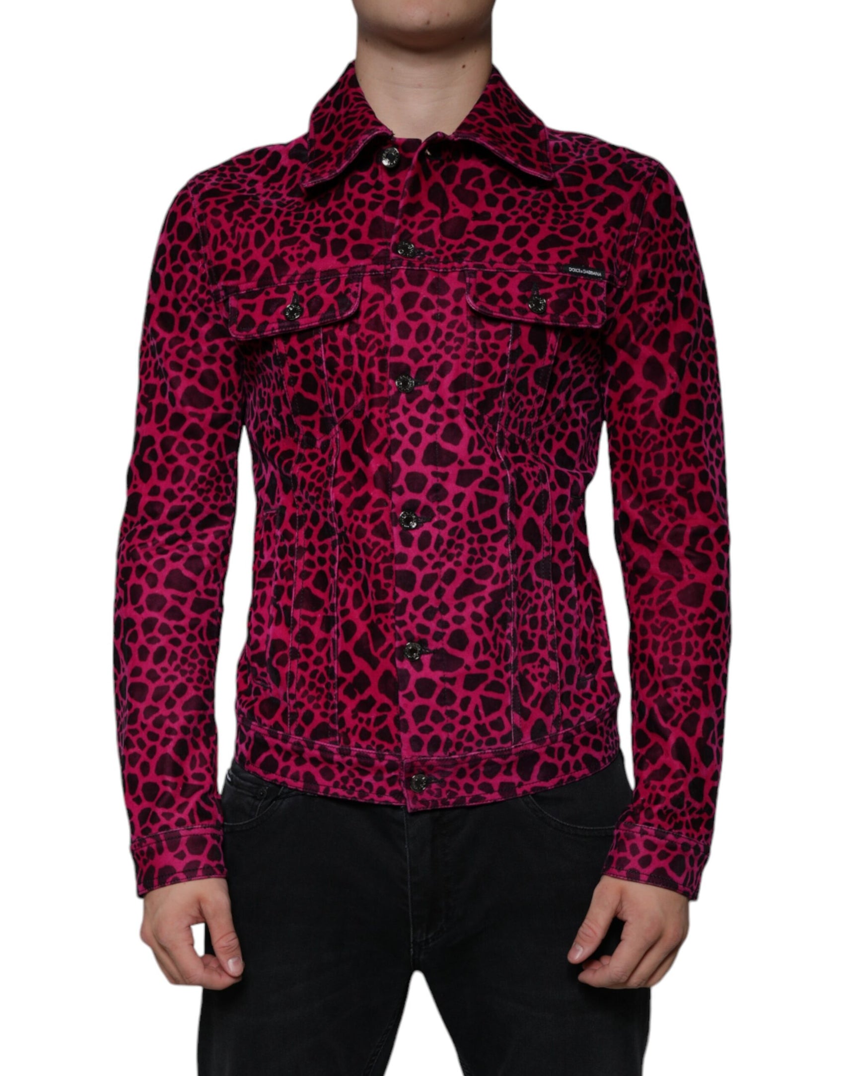 Giacca con colletto abbottonato leopardato fucsia