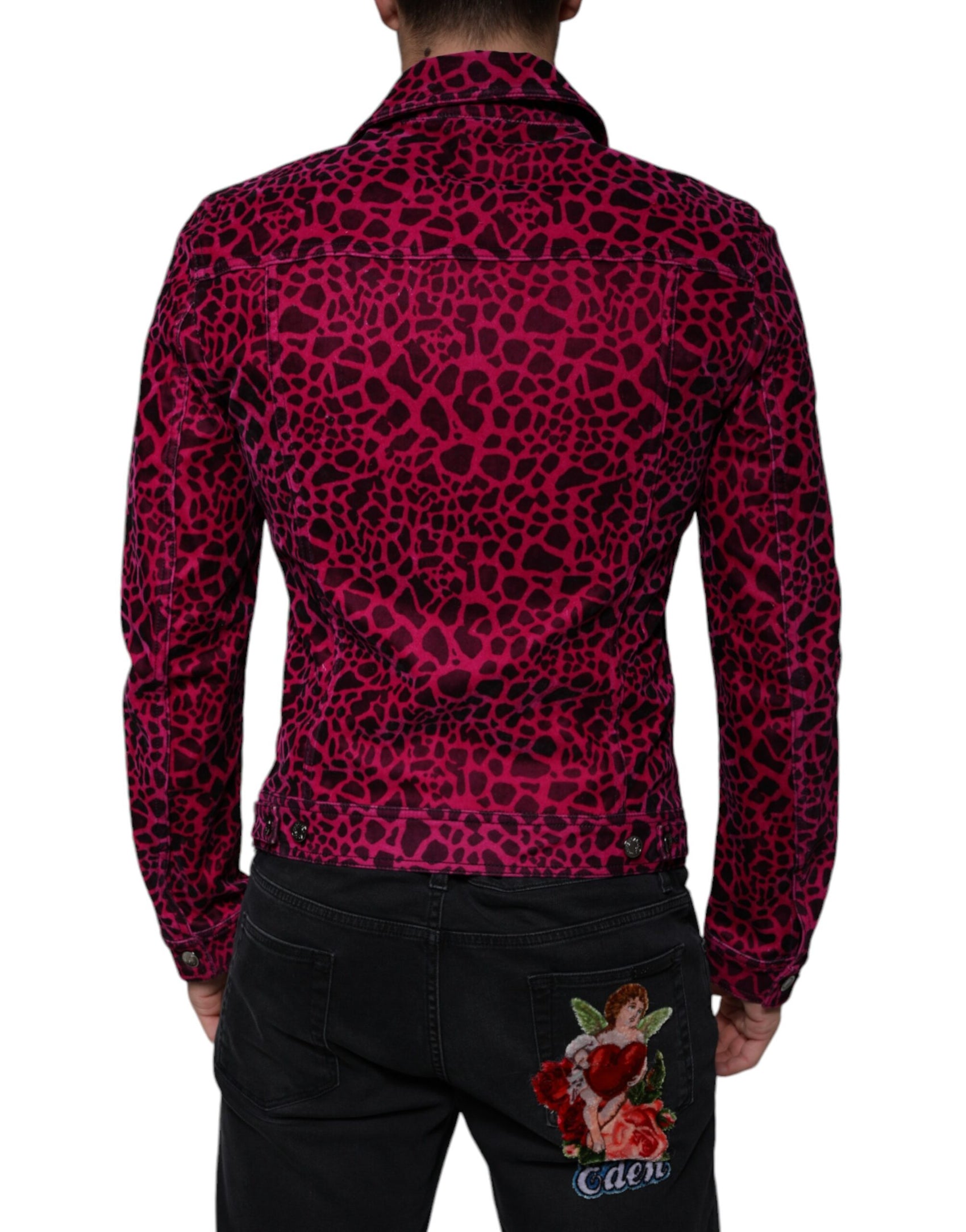 Giacca con colletto abbottonato leopardato fucsia