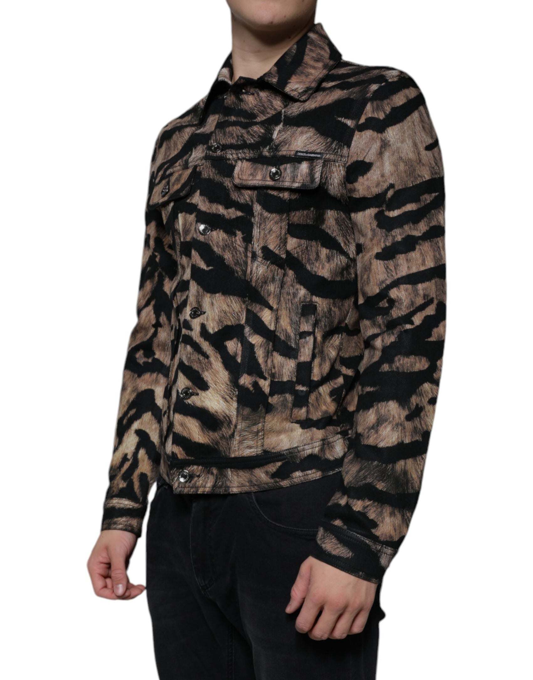 Giacca con colletto abbottonato Brown Tiger
