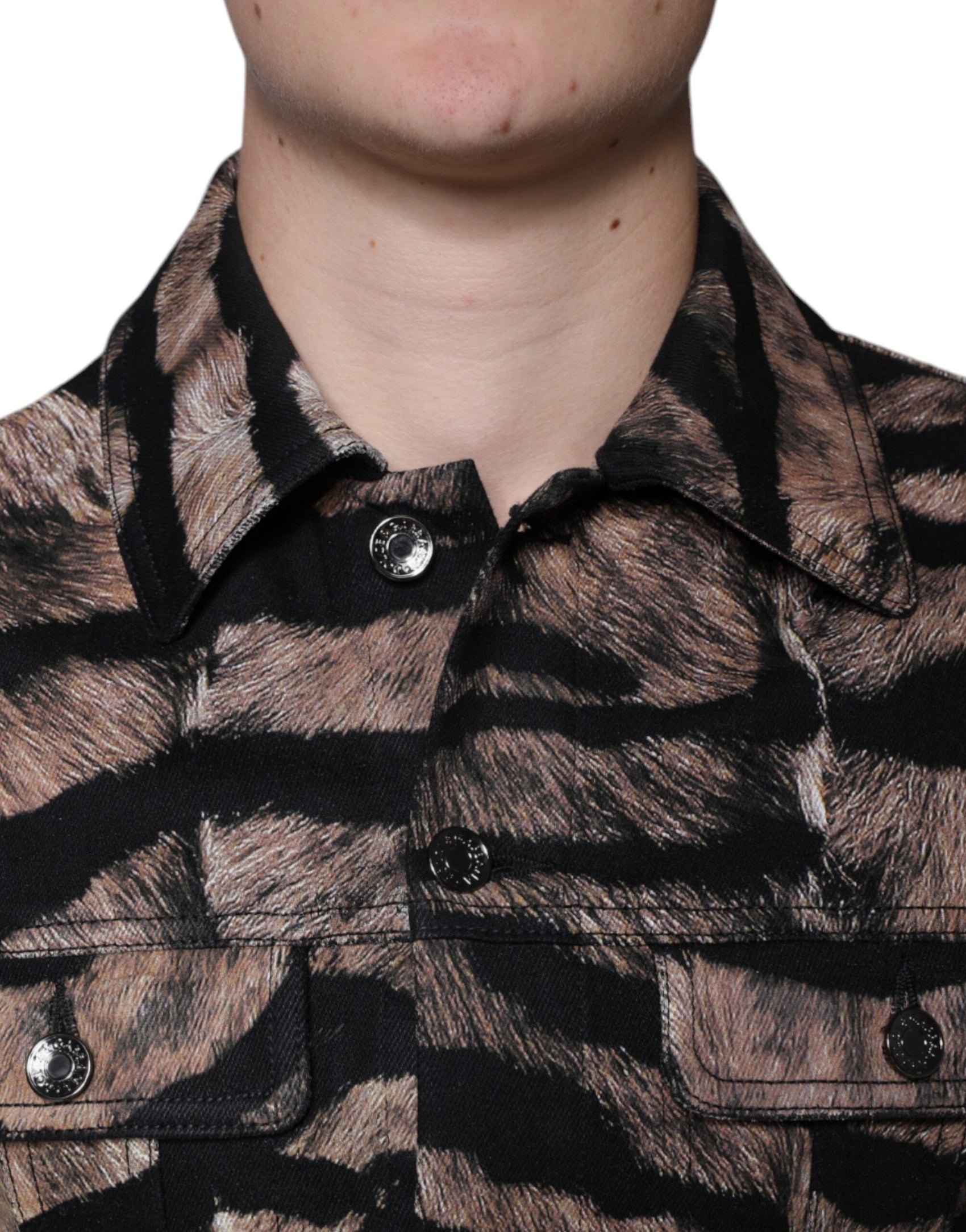 Giacca con colletto abbottonato Brown Tiger