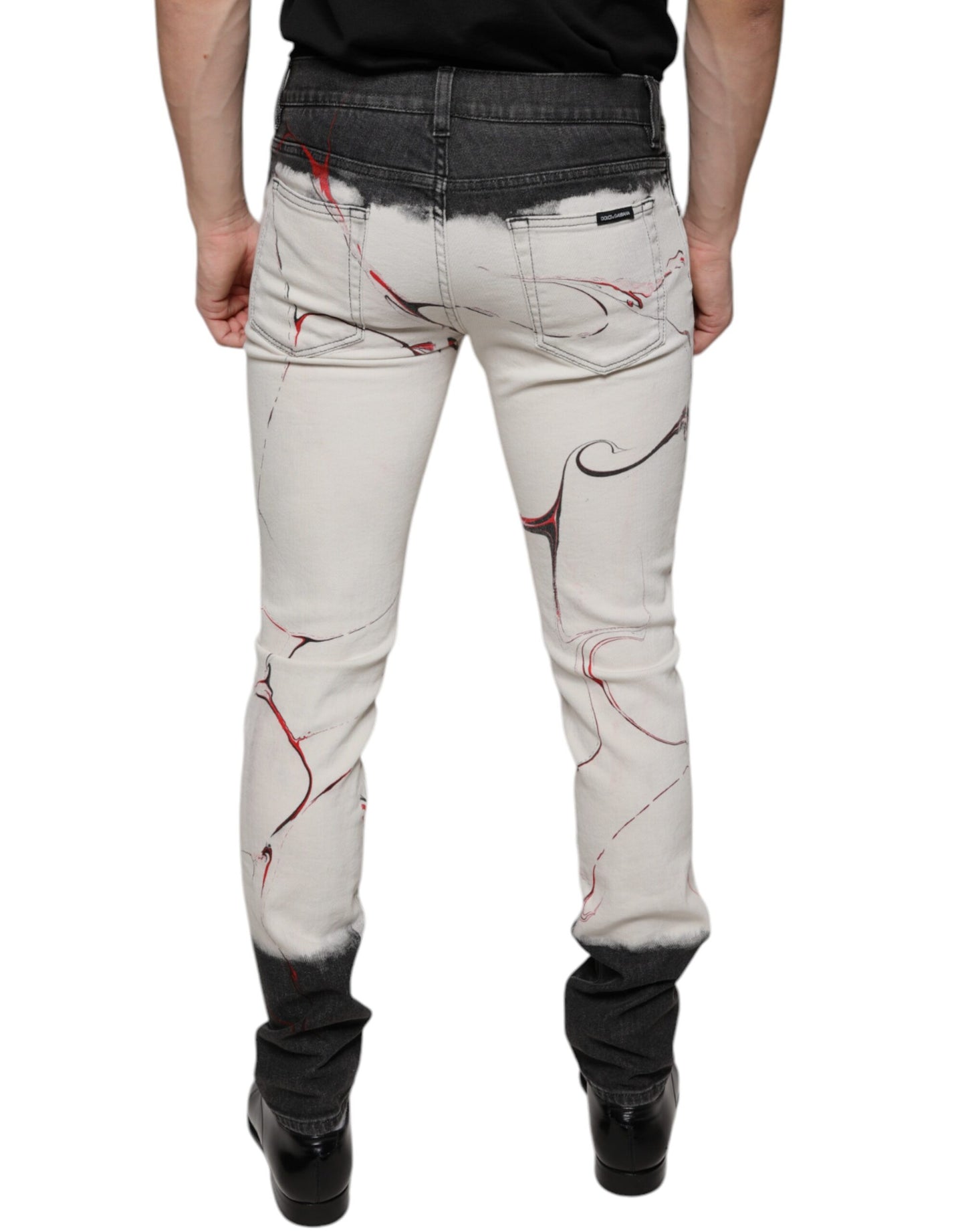 Schwarz-weiß bedruckte Skinny-Jeans für Herren