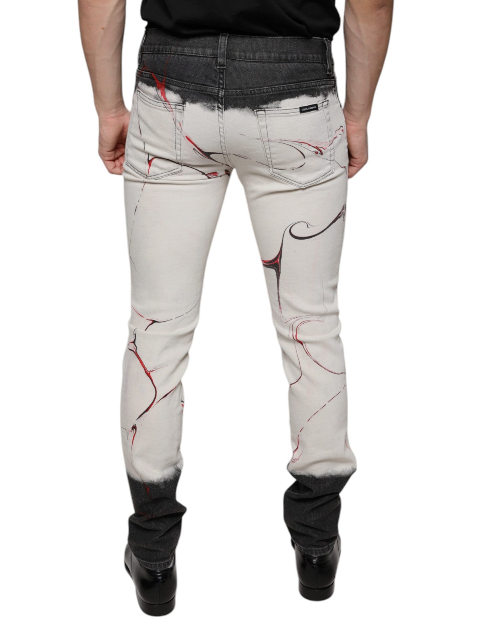 Schwarz-weiß bedruckte Skinny-Jeans für Herren