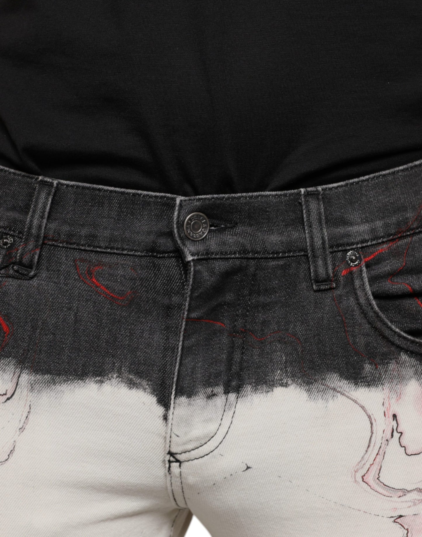 Schwarz-weiß bedruckte Skinny-Jeans für Herren