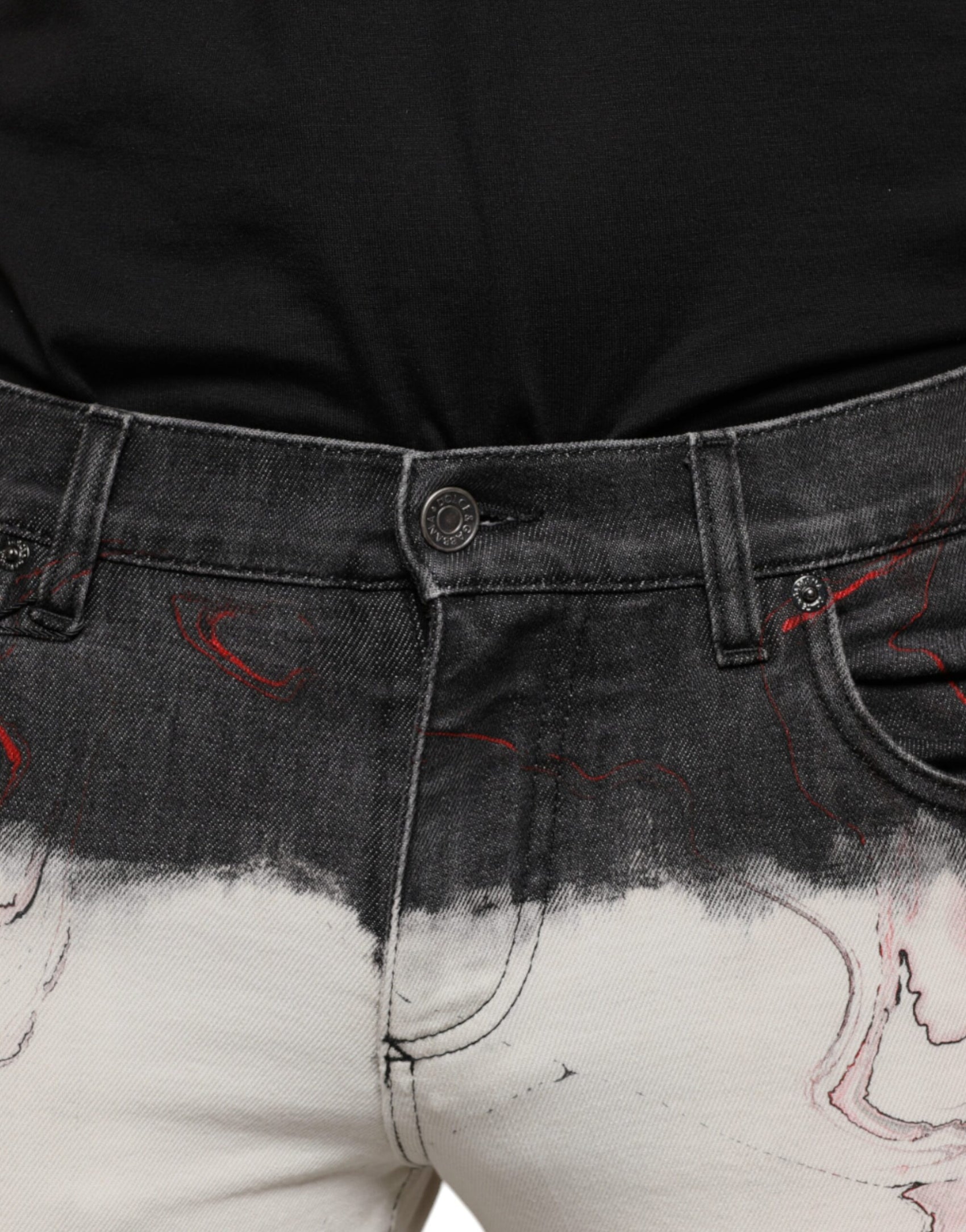 Schwarz-weiß bedruckte Skinny-Jeans für Herren