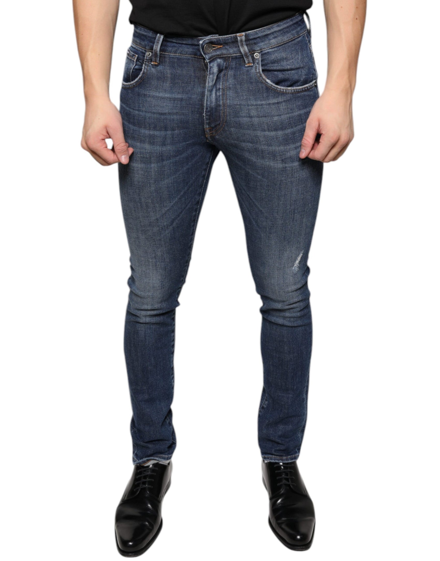 Dunkelblaue Skinny-Jeans aus verwaschener Baumwolle