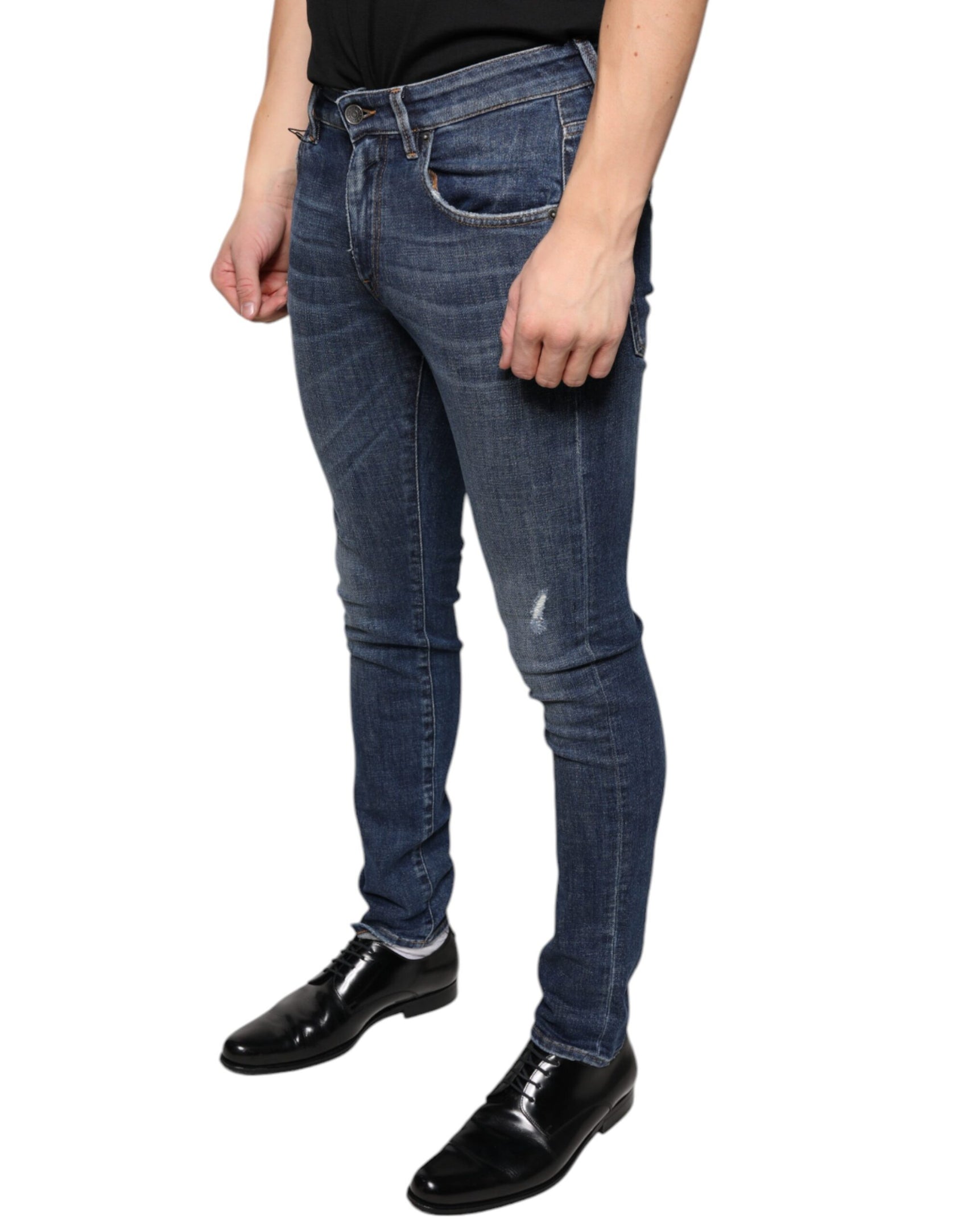 Dunkelblaue Skinny-Jeans aus verwaschener Baumwolle