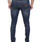 Dunkelblaue Skinny-Jeans aus verwaschener Baumwolle