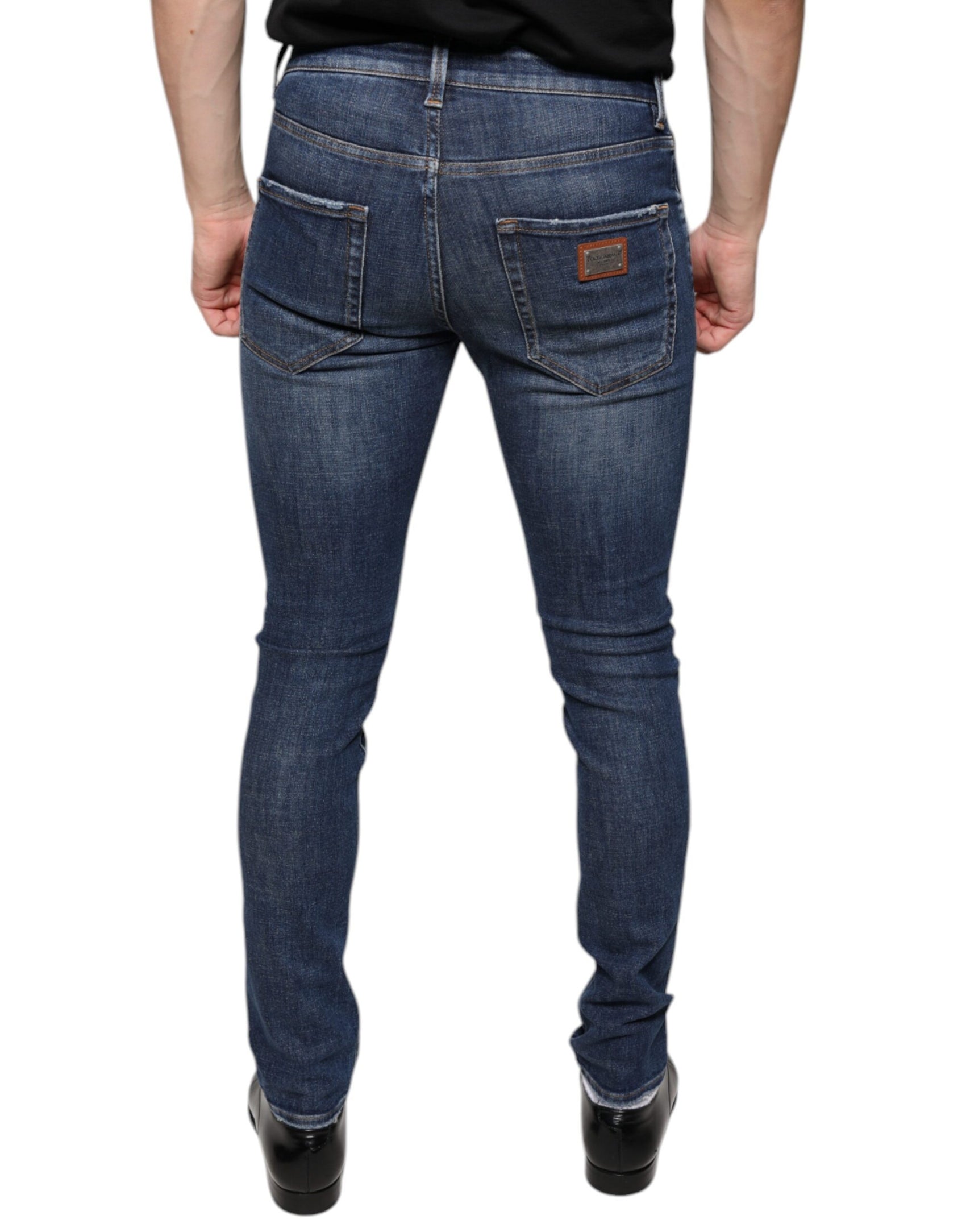 Dunkelblaue Skinny-Jeans aus verwaschener Baumwolle