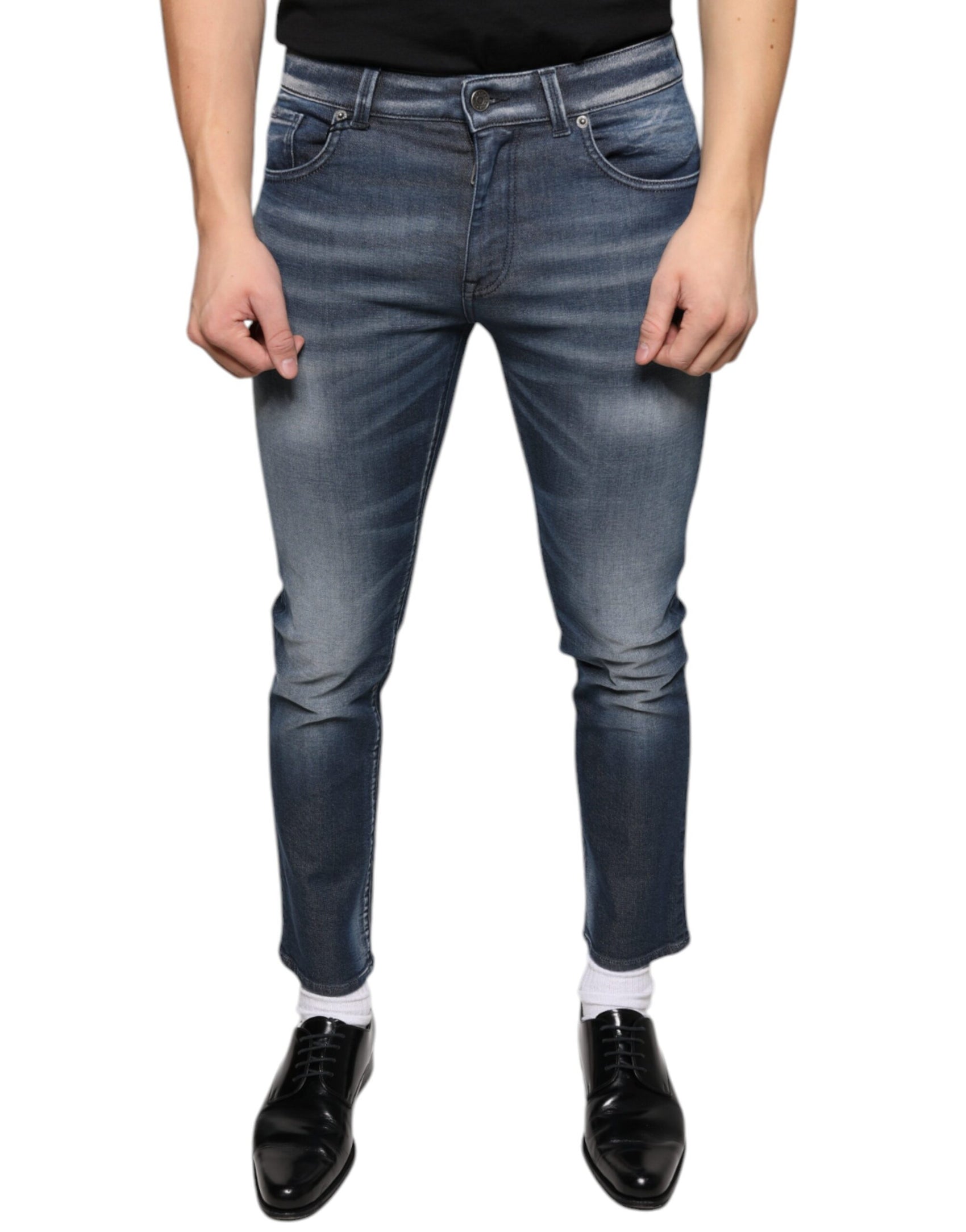 Dunkelblaue Skinny-Jeans aus verwaschener Baumwolle