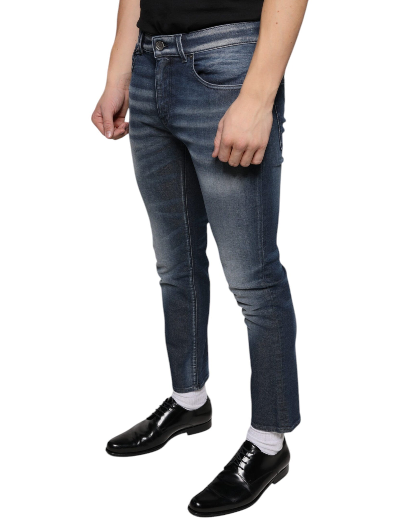 Dunkelblaue Skinny-Jeans aus verwaschener Baumwolle