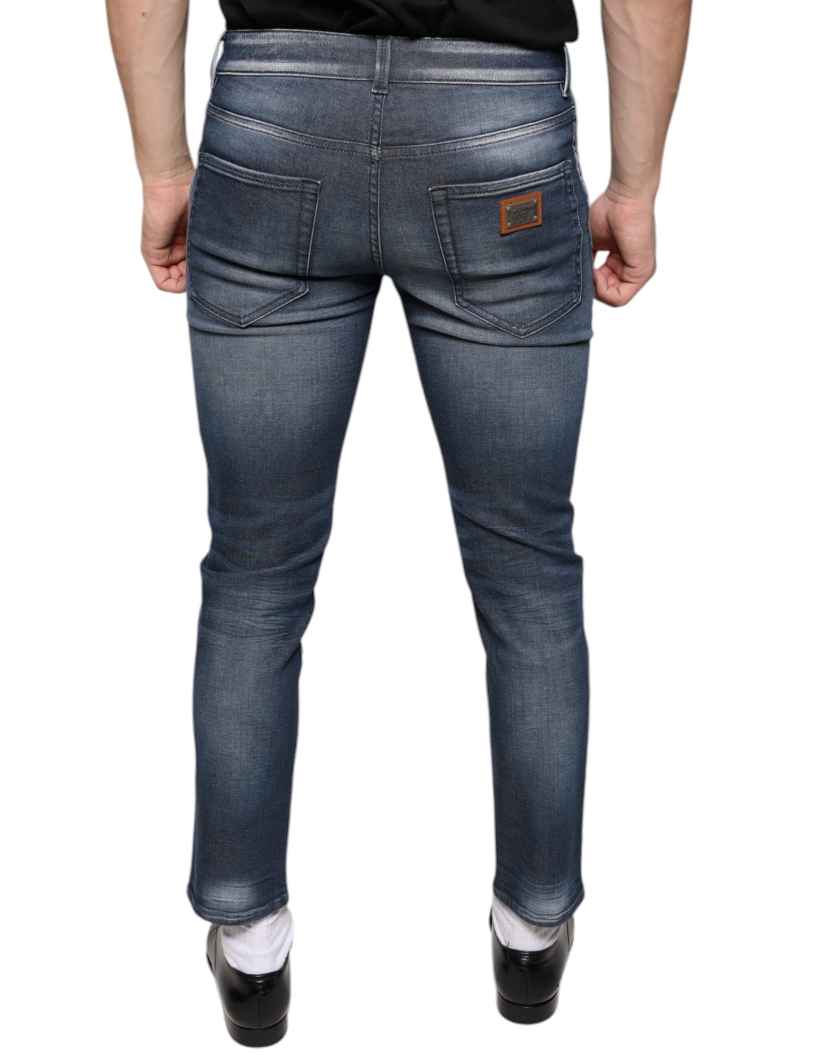Dunkelblaue Skinny-Jeans aus verwaschener Baumwolle