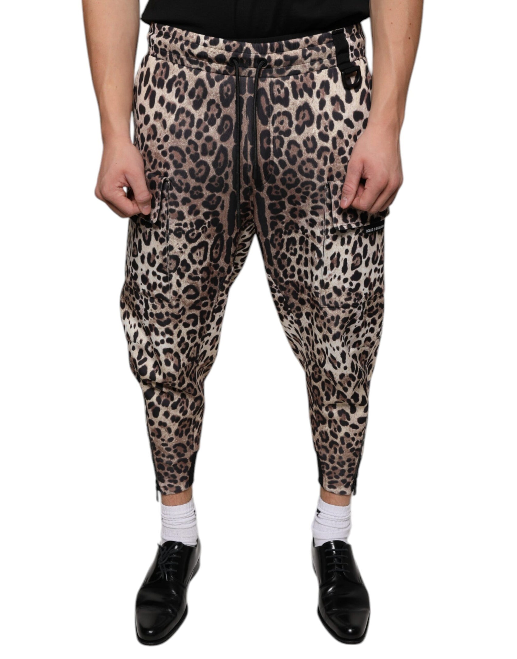 Braune Jogginghose aus Polyester mit Leopardenmuster