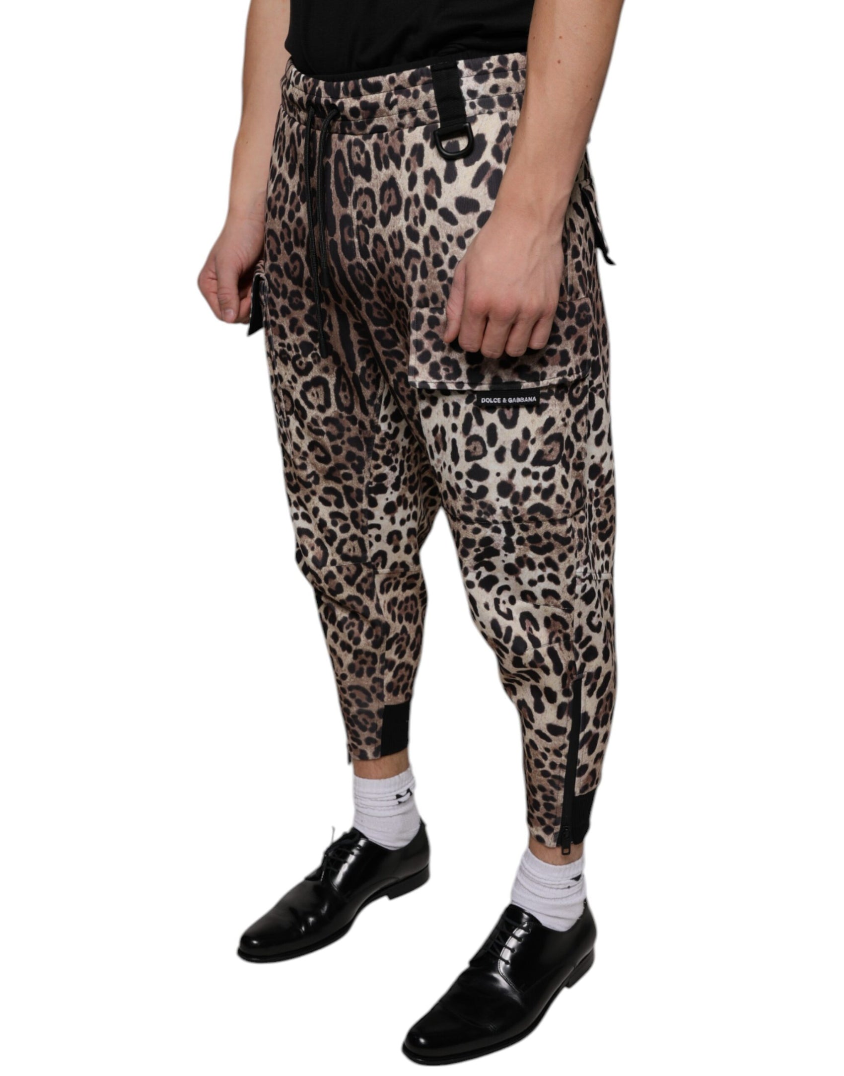 Braune Jogginghose aus Polyester mit Leopardenmuster